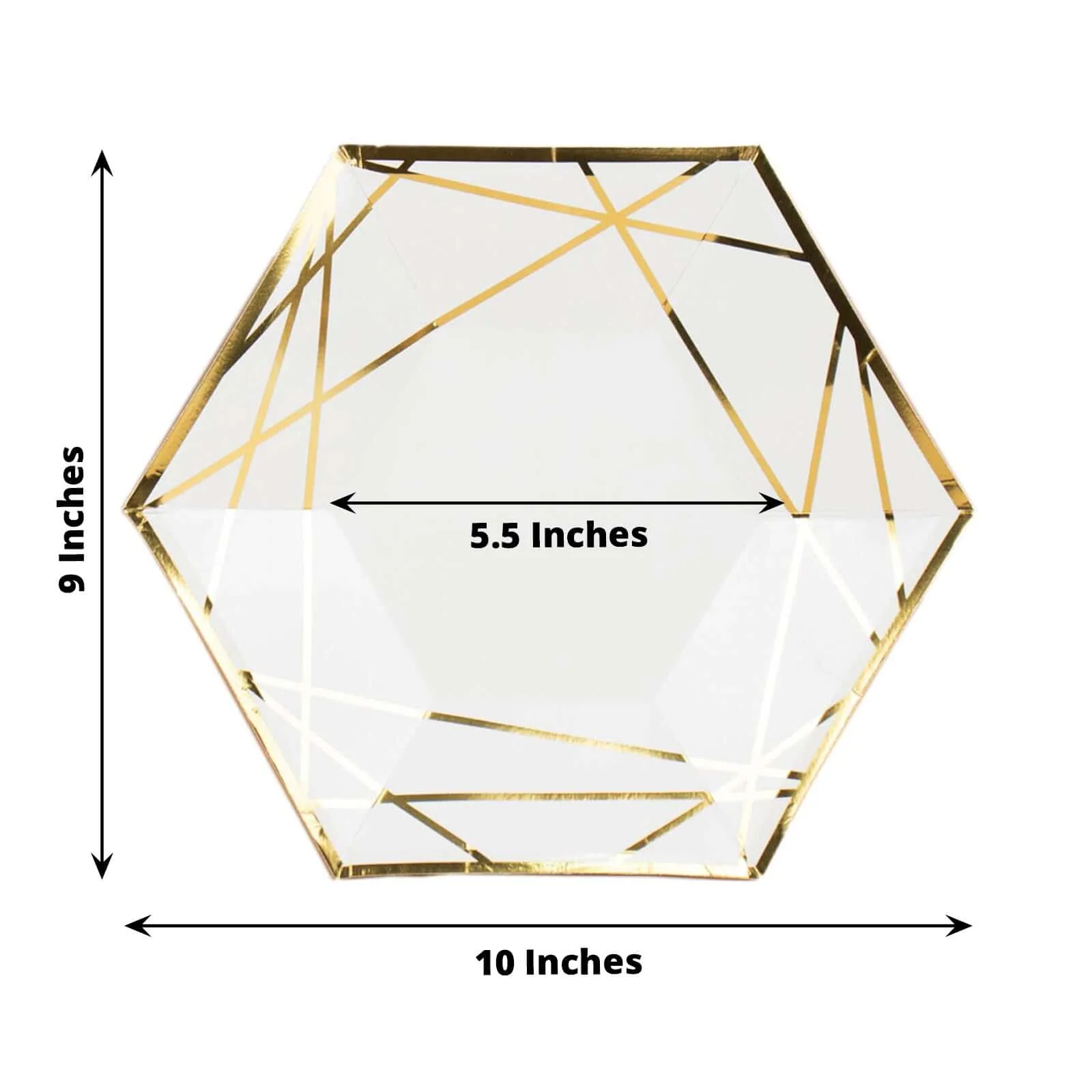 25-Pack Paper Hexagon Dinner Plates 9" White with Gold Geometric Lines & Rim - 300GSM Disposable Geometric Party Plates for Weddings & Cocktail Receptions - Image 3