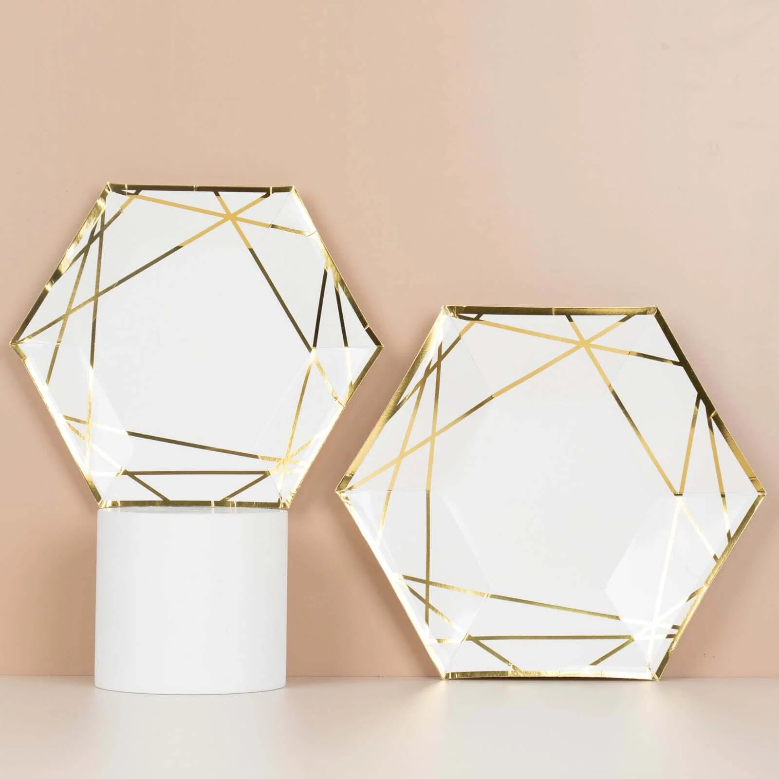 25-Pack Paper Hexagon Dinner Plates 9" White with Gold Geometric Lines & Rim - 300GSM Disposable Geometric Party Plates for Weddings & Cocktail Receptions - Image 9