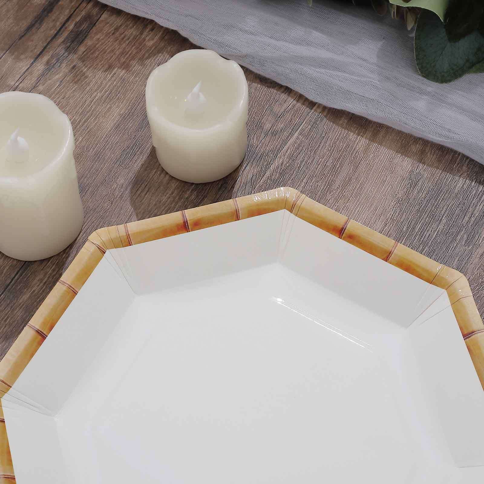 25-Pack Paper Octagonal Dinner Plates 9" White with Bamboo Print Rim - Disposable Geometric Party Plates for Garden Parties & Tropical Themed Events - Image 11