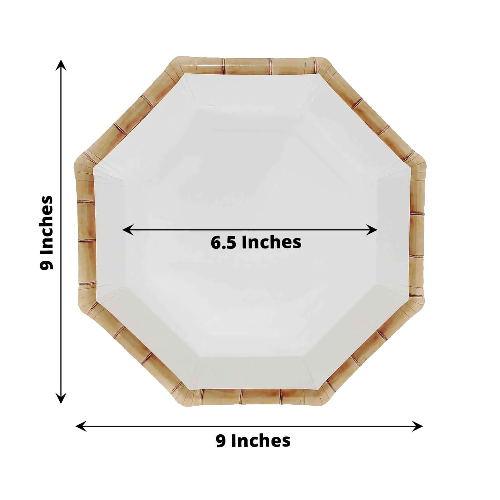 25-Pack Paper Octagonal Dinner Plates 9" White with Bamboo Print Rim - Disposable Geometric Party Plates for Garden Parties & Tropical Themed Events - Image 3