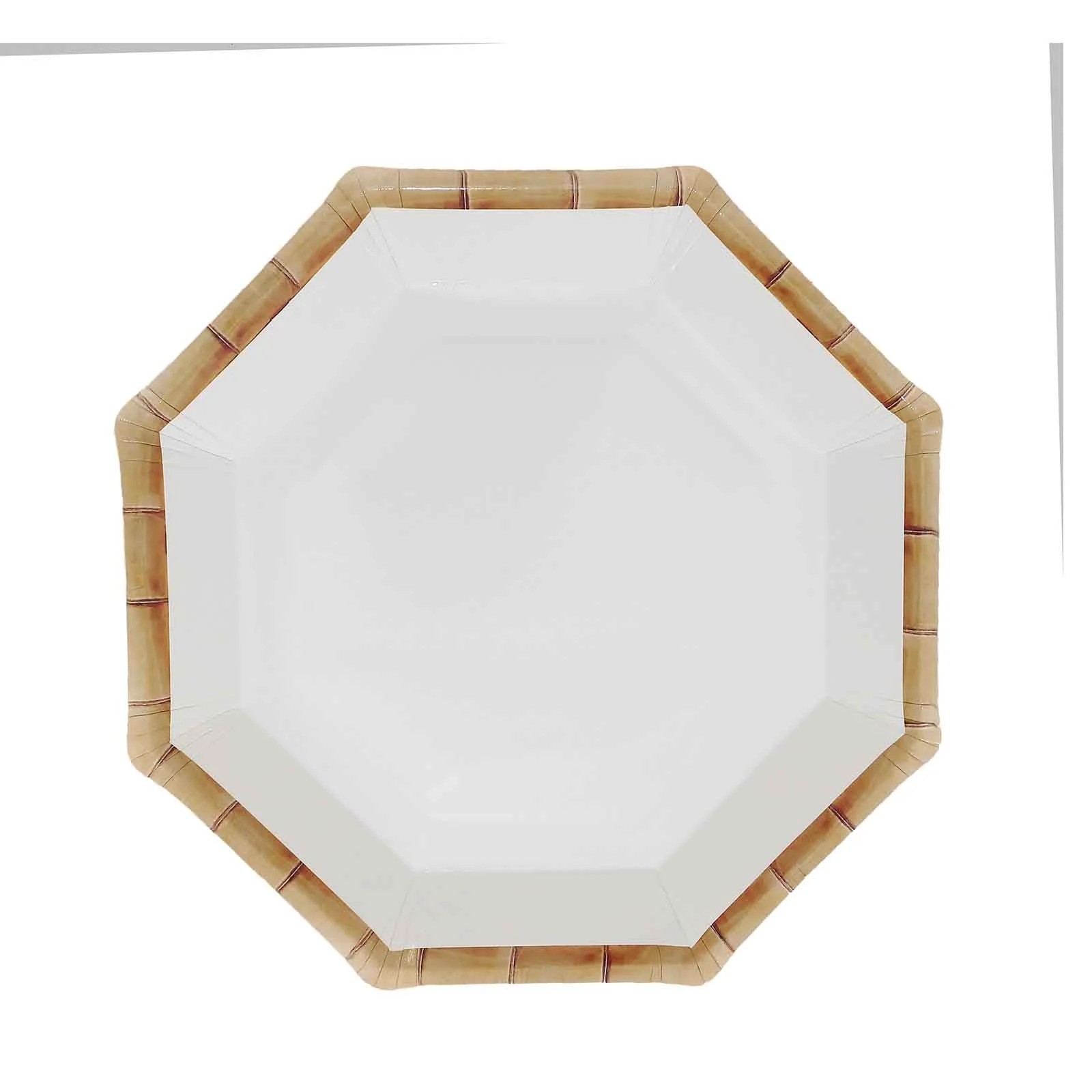 25-Pack Paper Octagonal Dinner Plates 9" White with Bamboo Print Rim - Disposable Geometric Party Plates for Garden Parties & Tropical Themed Events - Image 7