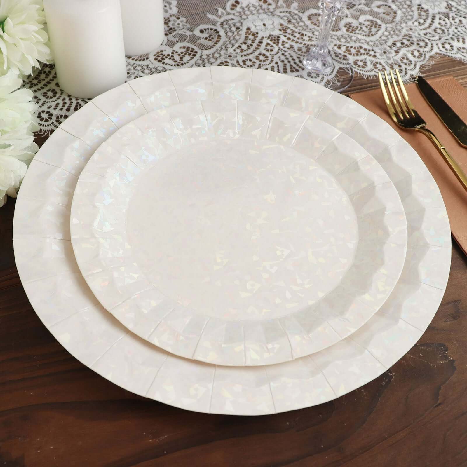 25-Pack Paper Round Charger Plates 12" Iridescent with Geometric Prism Design - 400GSM Disposable Serving Trays - Image 11