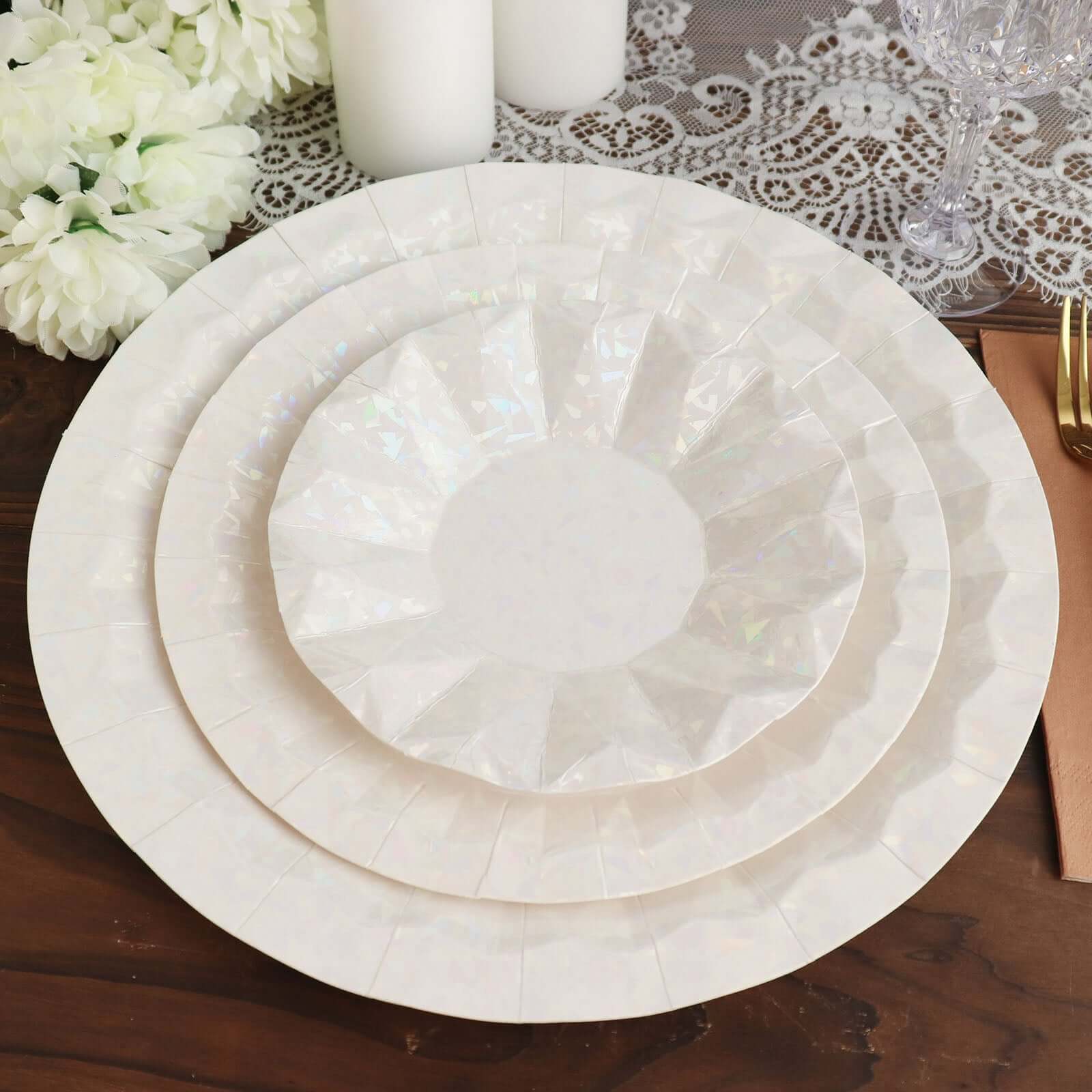 25-Pack Paper Round Charger Plates 12" Iridescent with Geometric Prism Design - 400GSM Disposable Serving Trays - Image 13