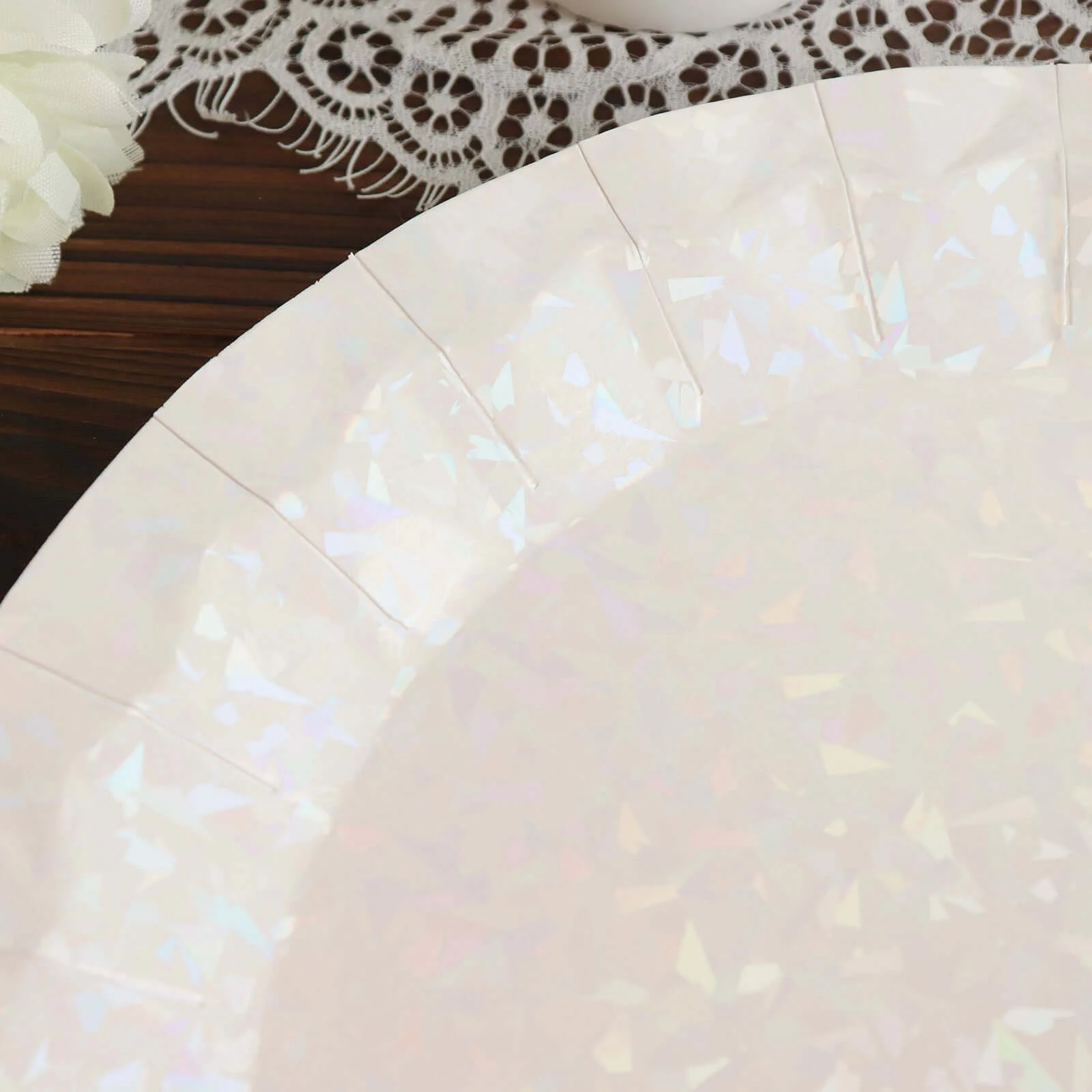 25-Pack Paper Round Charger Plates 12" Iridescent with Geometric Prism Design - 400GSM Disposable Serving Trays - Image 14