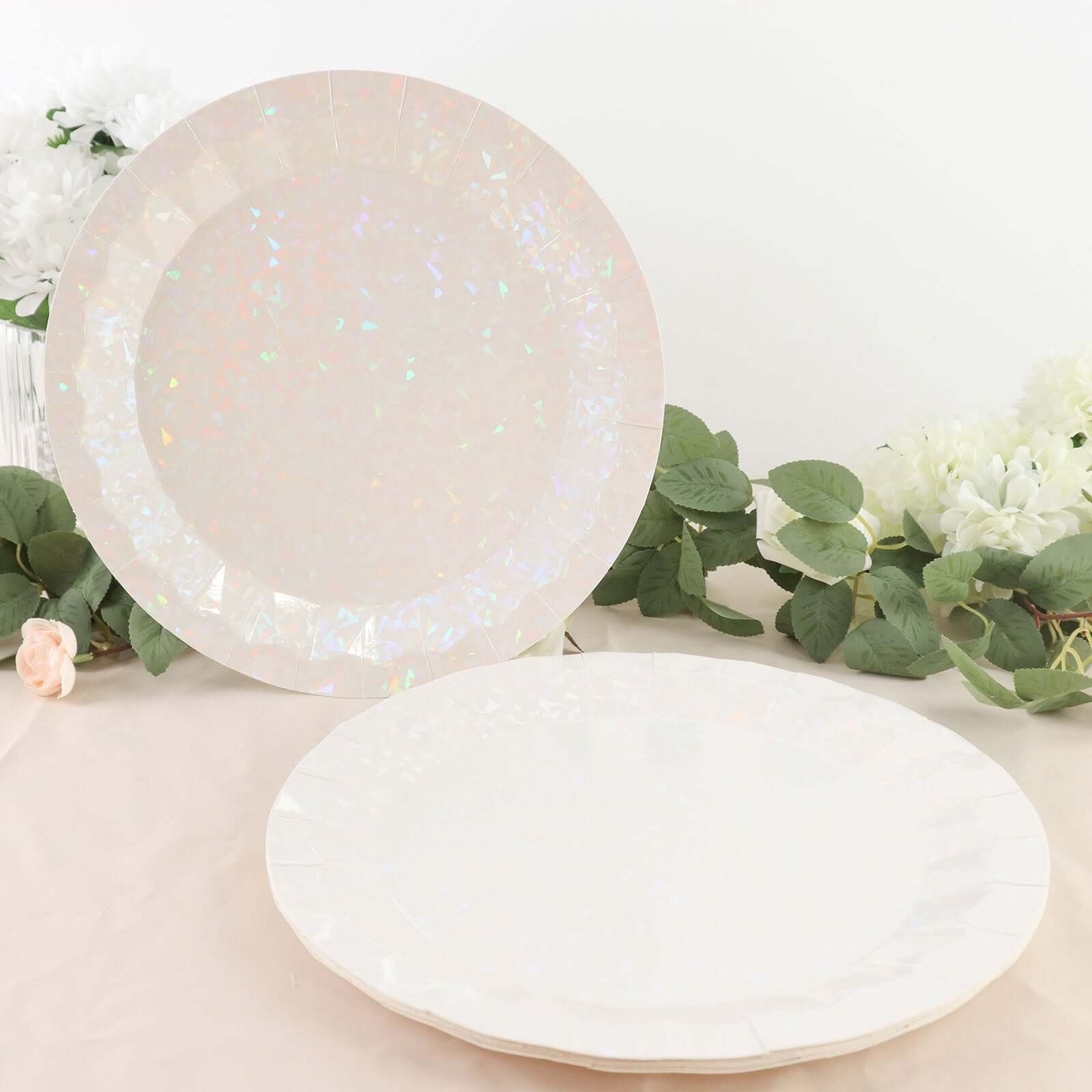 25-Pack Paper Round Charger Plates 12" Iridescent with Geometric Prism Design - 400GSM Disposable Serving Trays - Image 9