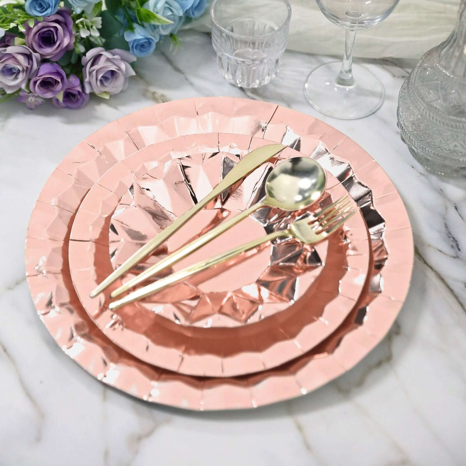 25-Pack Paper Round Charger Plates 12" Metallic Rose Gold with Geometric Prism Design - 400GSM Disposable Serving Trays - Image 11
