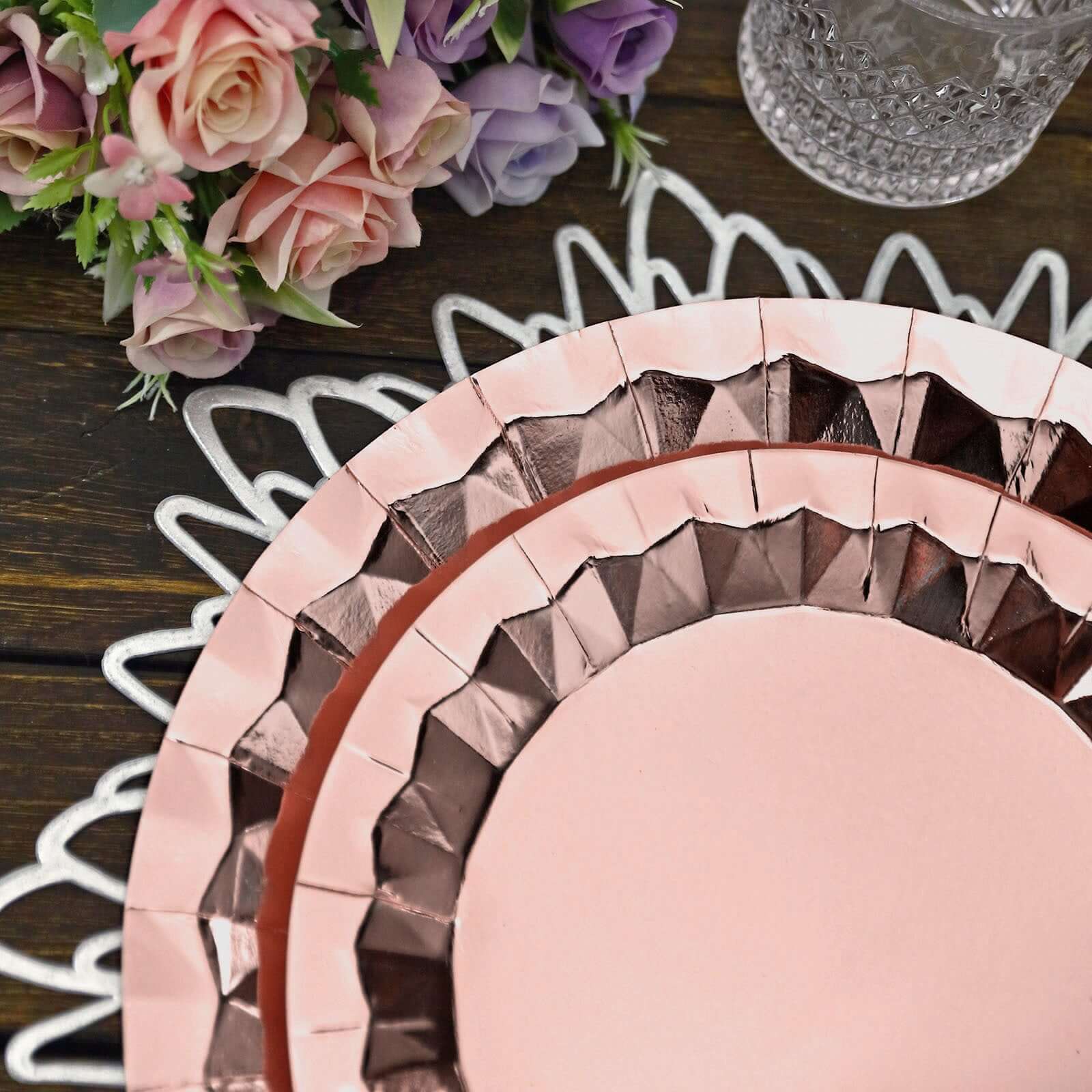 25-Pack Paper Round Charger Plates 12" Metallic Rose Gold with Geometric Prism Design - 400GSM Disposable Serving Trays - Image 7