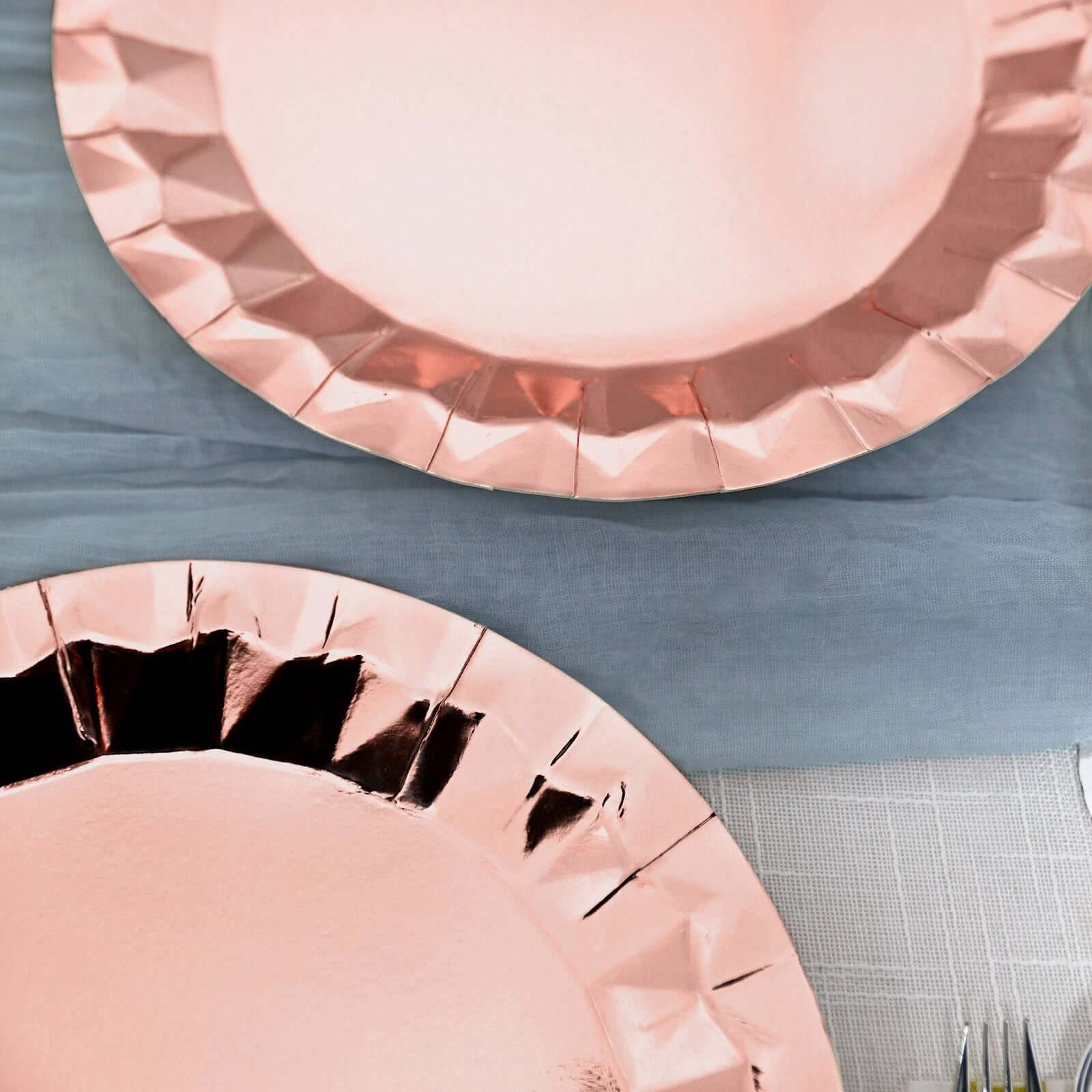 25-Pack Paper Round Charger Plates 12" Metallic Rose Gold with Geometric Prism Design - 400GSM Disposable Serving Trays - Image 8
