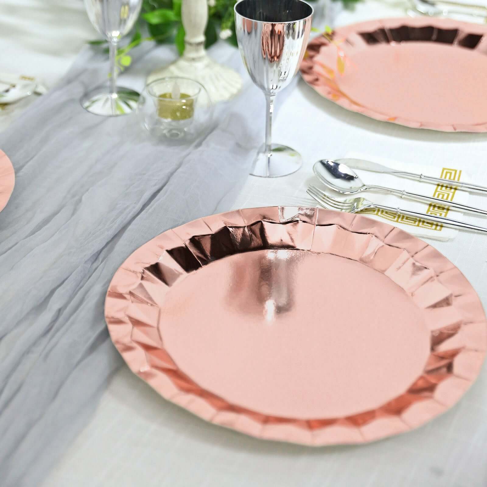 25-Pack Paper Round Charger Plates 12" Metallic Rose Gold with Geometric Prism Design - 400GSM Disposable Serving Trays - Image 9