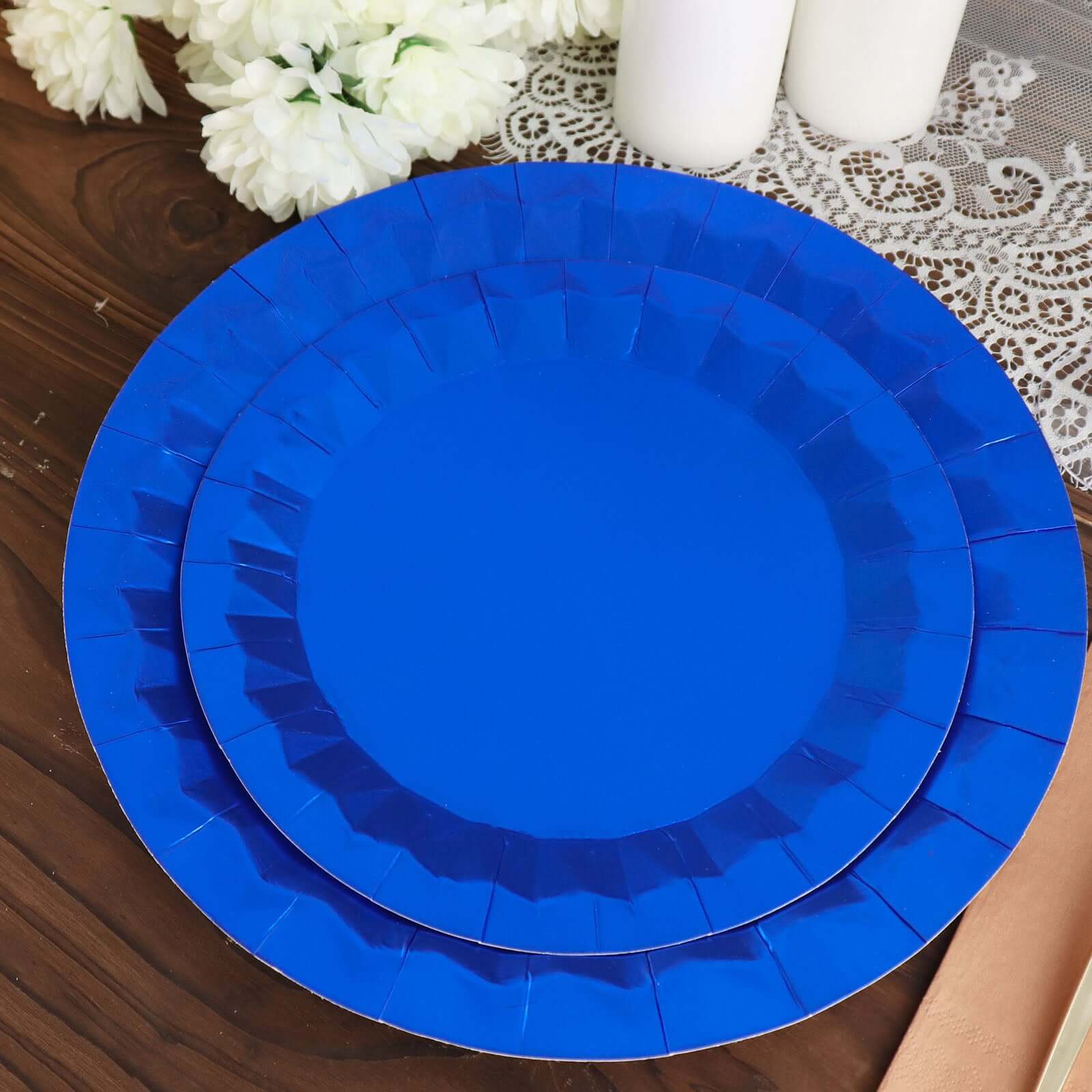 25-Pack Paper Round Charger Plates 12" Royal Blue with Geometric Prism Design - 400GSM Disposable Serving Trays - Image 10