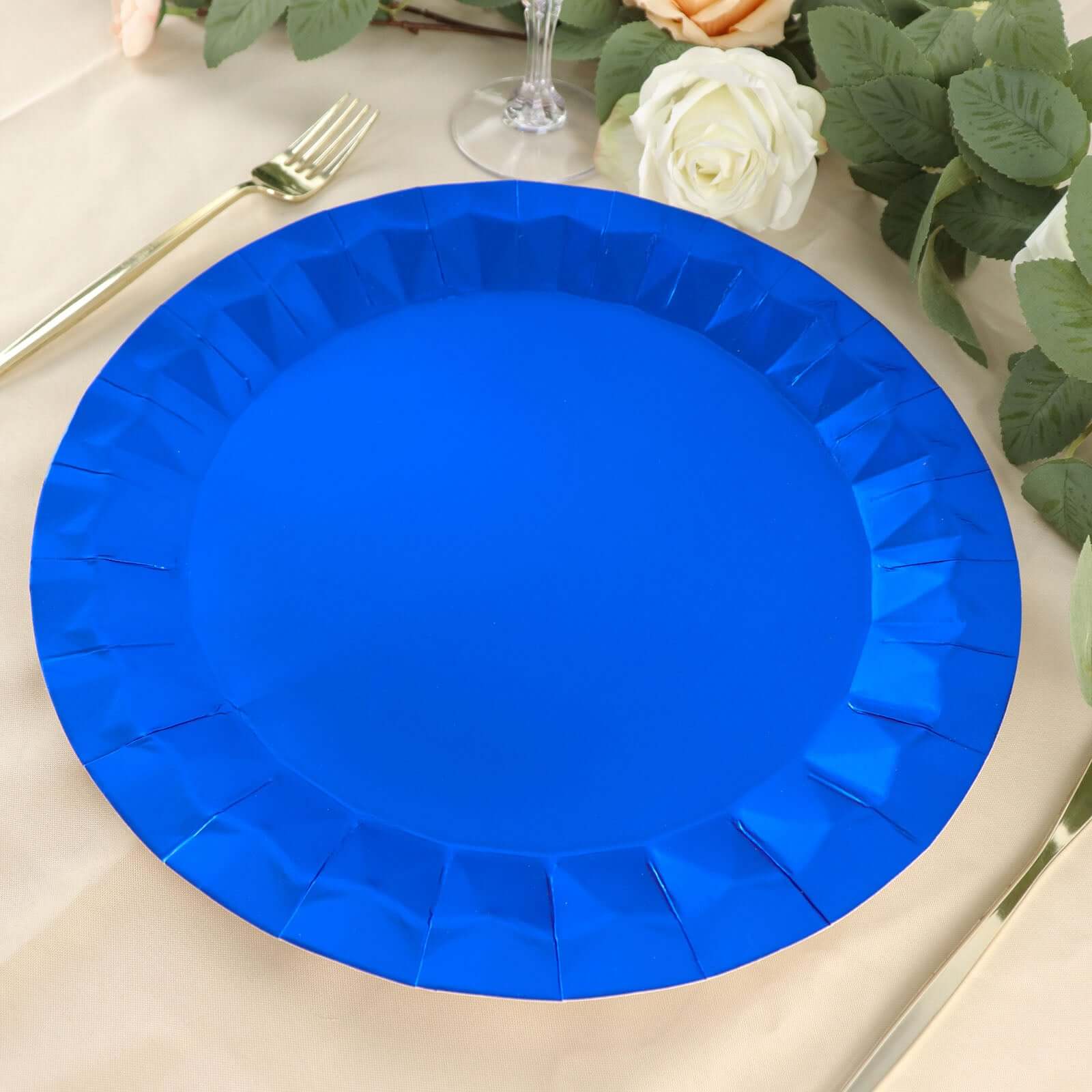 25-Pack Paper Round Charger Plates 12" Royal Blue with Geometric Prism Design - 400GSM Disposable Serving Trays - Image 6