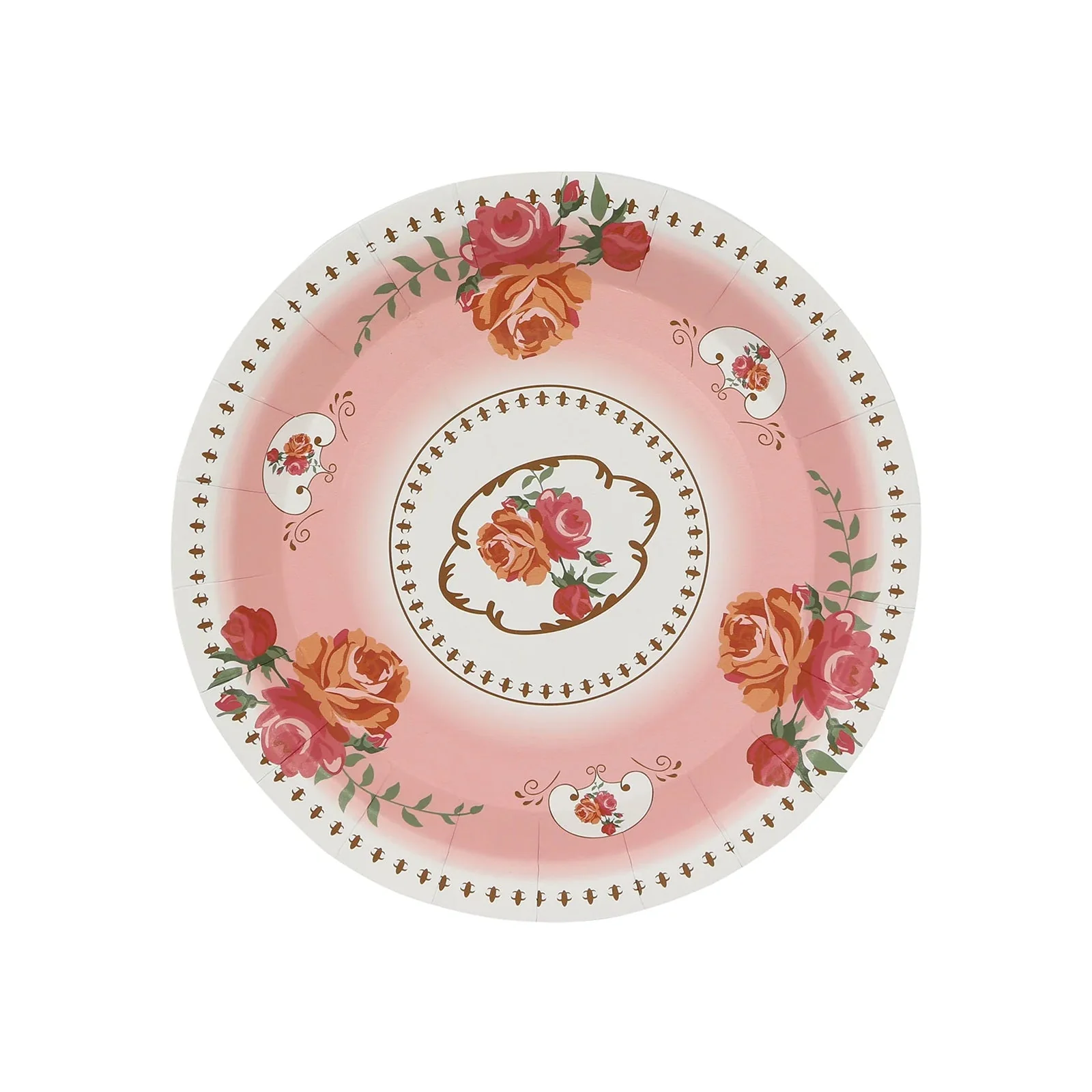 25-Pack Paper Round Dessert Plates 7" Dusty Rose with Vintage Rose Flower Print - Disposable Appetizer Salad Plates for High Tea Gatherings & Romantic Celebrations - Image 6