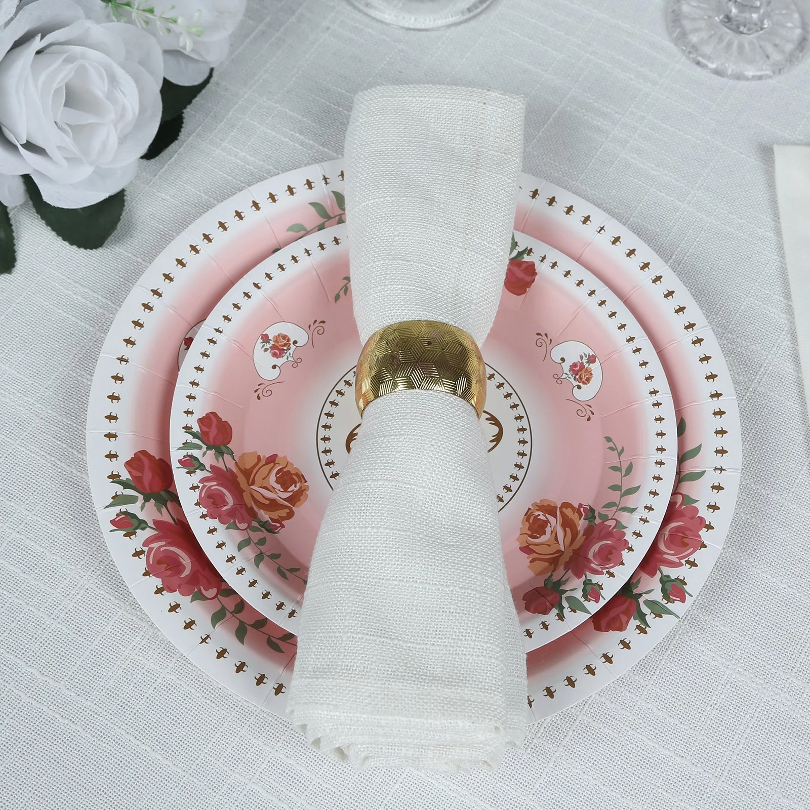 25-Pack Paper Round Dessert Plates 7" Dusty Rose with Vintage Rose Flower Print - Disposable Appetizer Salad Plates for High Tea Gatherings & Romantic Celebrations - Image 8