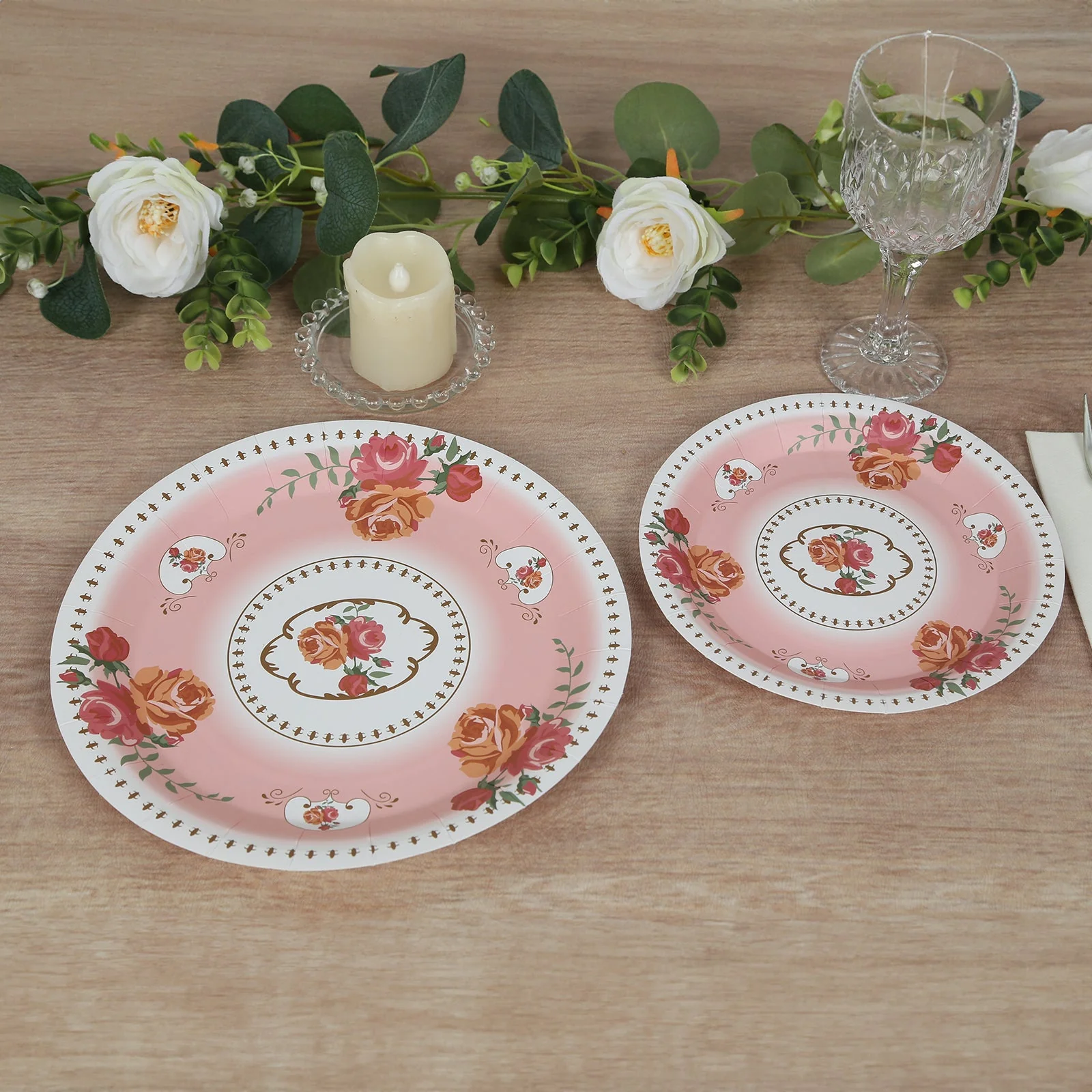 25-Pack Paper Round Dessert Plates 7" Dusty Rose with Vintage Rose Flower Print - Disposable Appetizer Salad Plates for High Tea Gatherings & Romantic Celebrations - Image 9