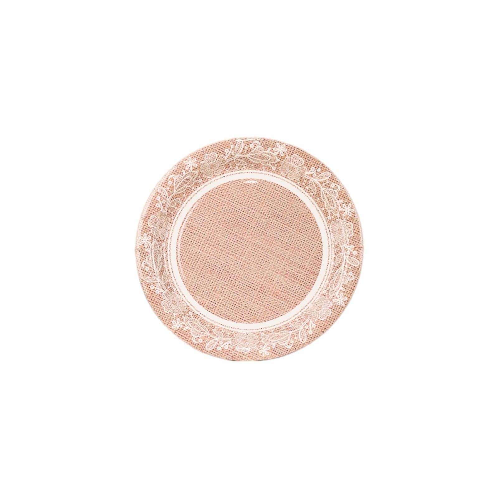 25-Pack Paper Round Dessert Plates 7" Natural Burlap Print with Floral Lace Rim - Disposable Rustic Appetizer Salad Plates for Farmhouse Themes & Celebrations - Image 9