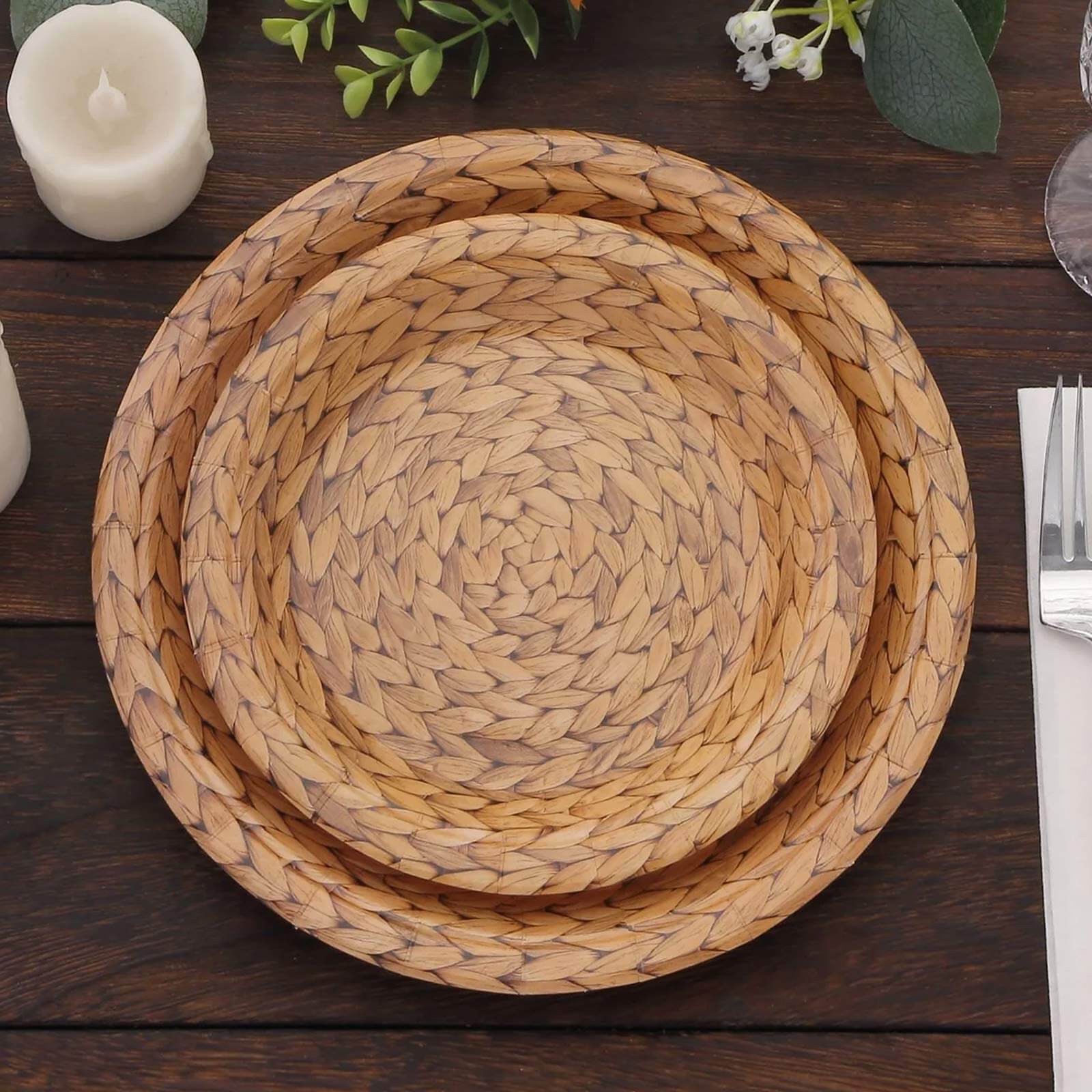 25-Pack Paper Round Dessert Plates 7" Natural with Woven Rattan Print - 300GSM Rustic Farmhouse Disposable Appetizer Salad Plates for Country Chic Celebrations - Image 6