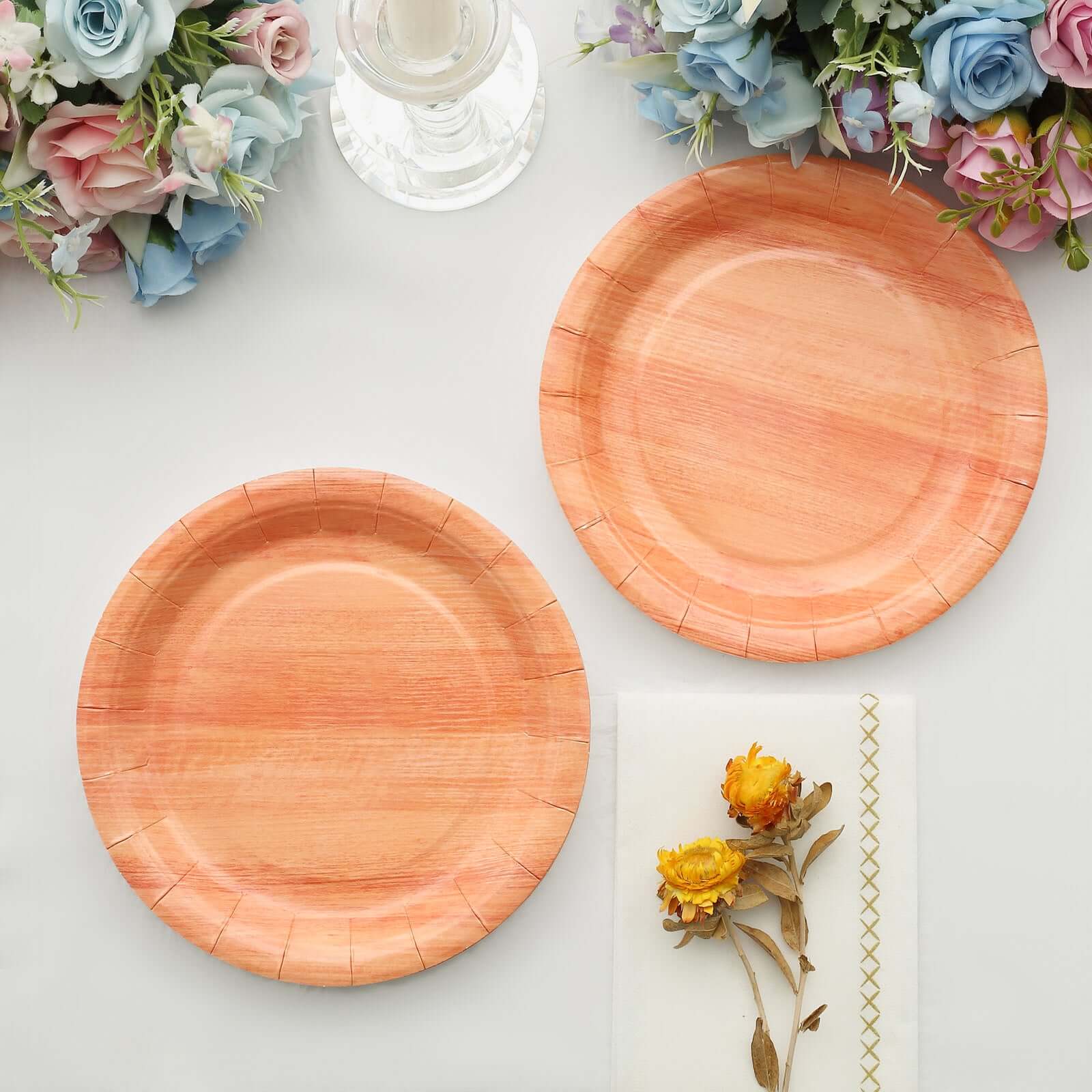 25-Pack Paper Round Dessert Plates 7" Natural Wood Grain Print - Rustic Farmhouse Style Disposable Appetizer Salad Plates - Image 8