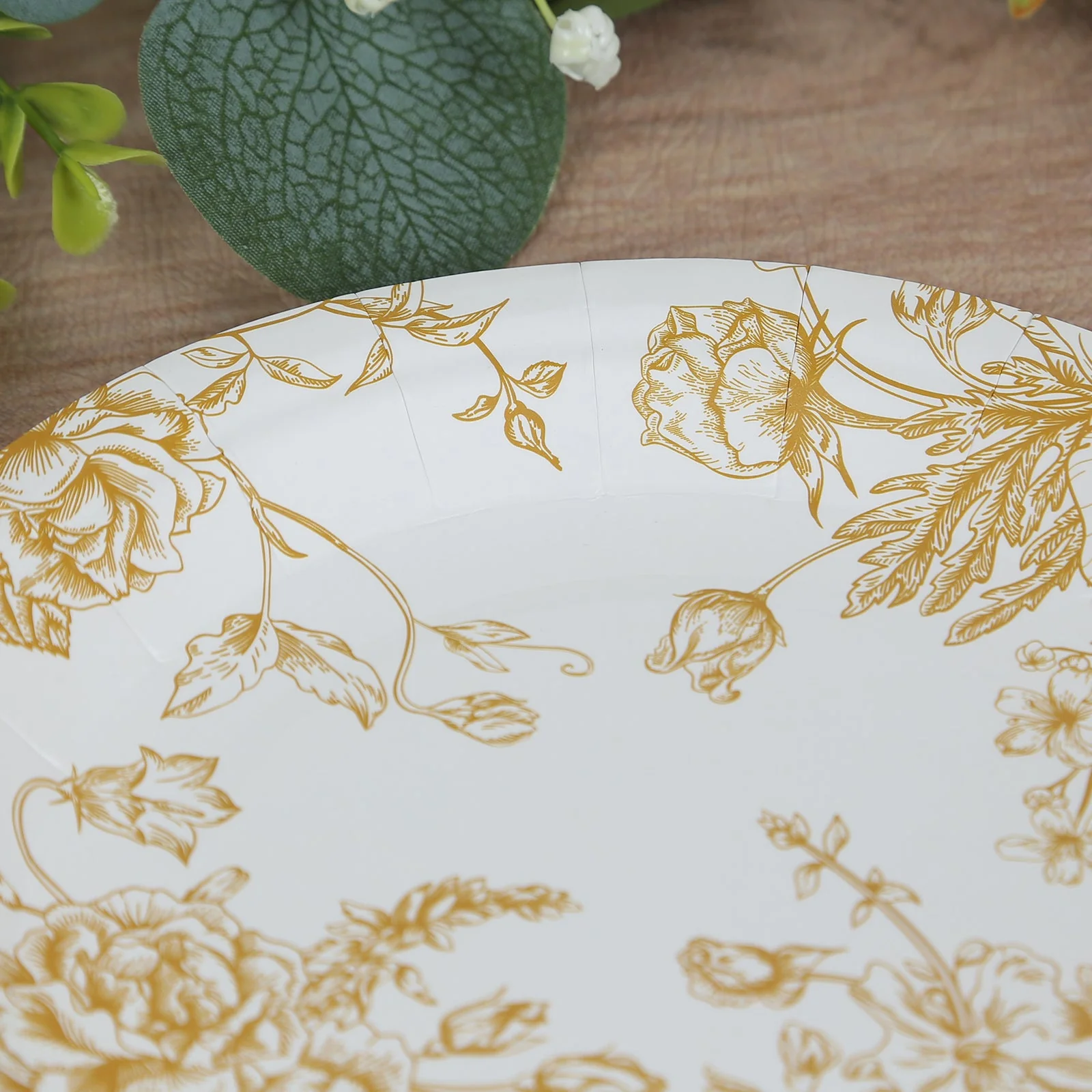 25-Pack Paper Round Dessert Plates 7" White with Gold French Toile Pattern - Disposable Floral Salad Appetizer Plates for Classy Event Decor - Image 7
