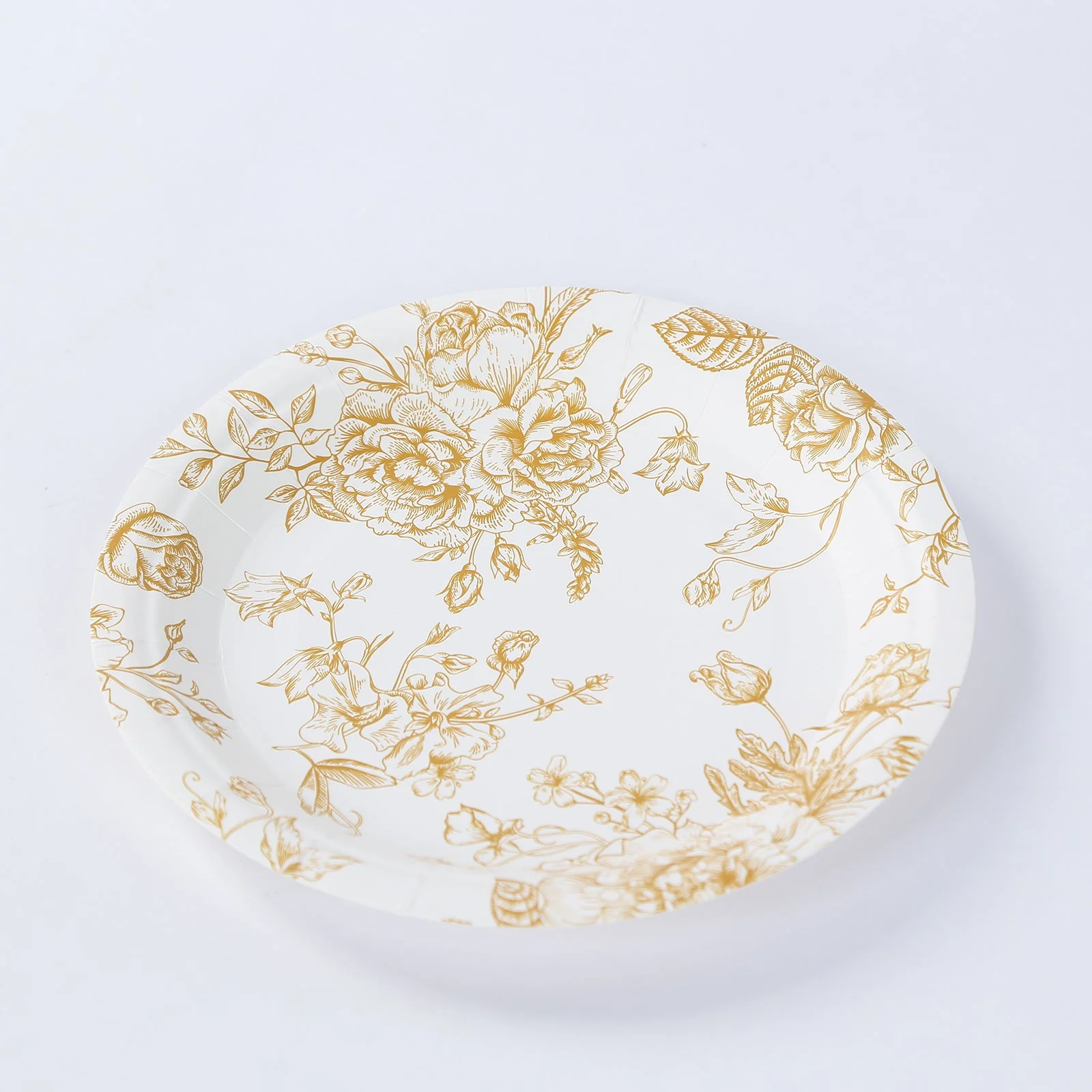 25-Pack Paper Round Dessert Plates 7" White with Gold French Toile Pattern - Disposable Floral Salad Appetizer Plates for Classy Event Decor - Image 8