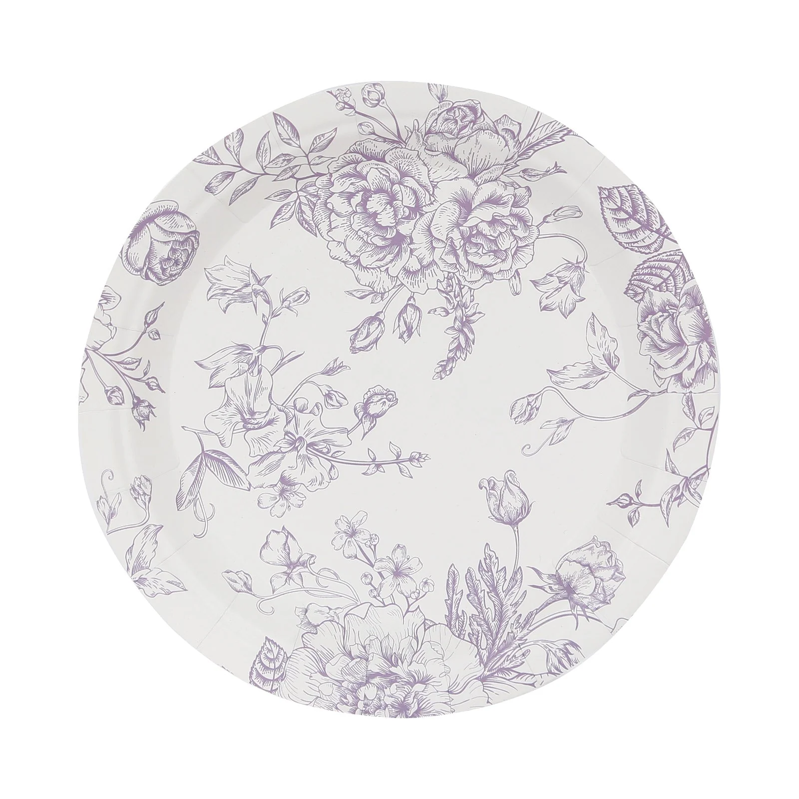 25-Pack Paper Round Dessert Plates 7" White with Lavender Lilac French Toile Pattern - Disposable Floral Salad Appetizer Plates - Image 7