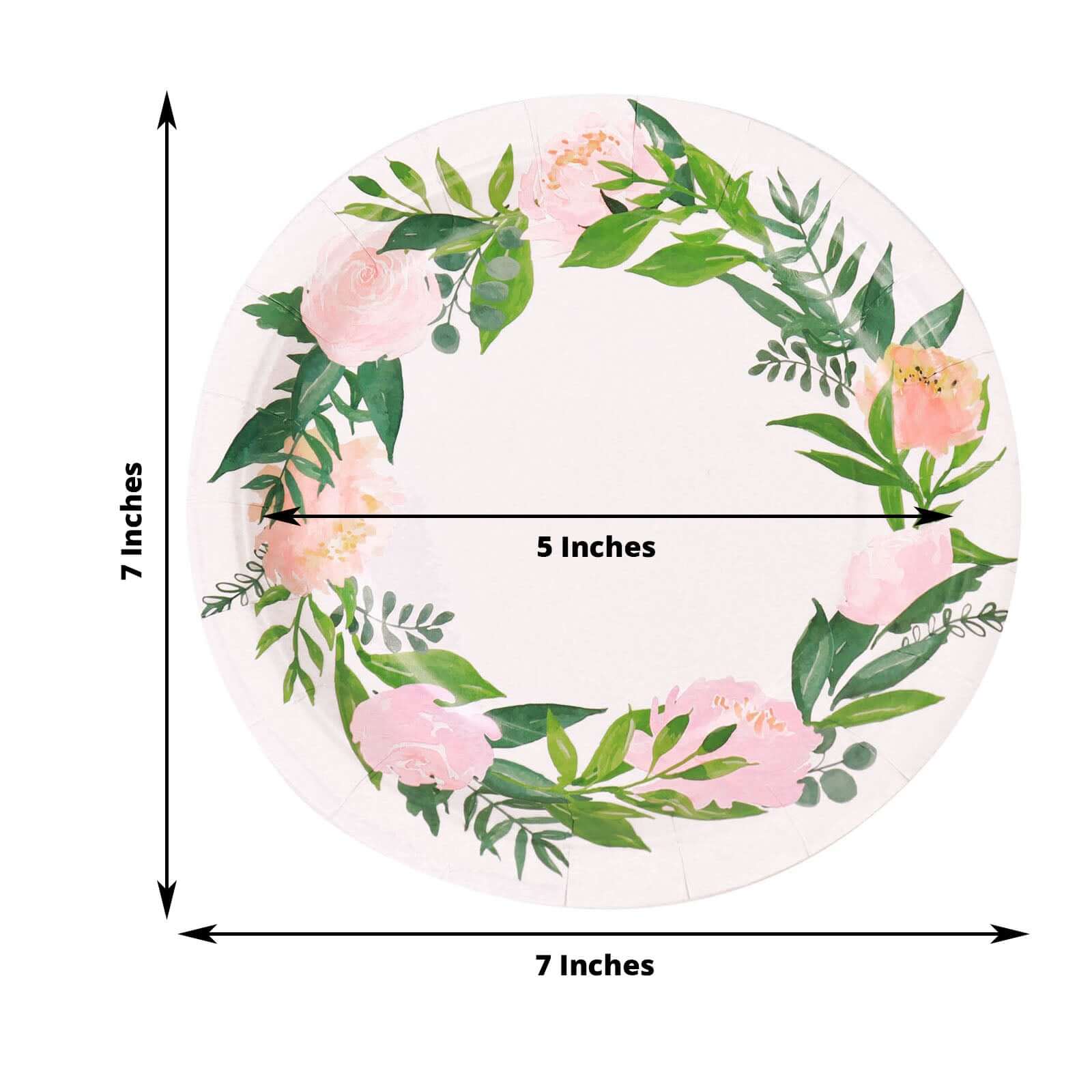 25-Pack Paper Round Dessert Plates 7" White with Rose/Peony Flower Wreath - Disposable Appetizer Salad Plates for Bridal Showers & Garden Parties - Image 4