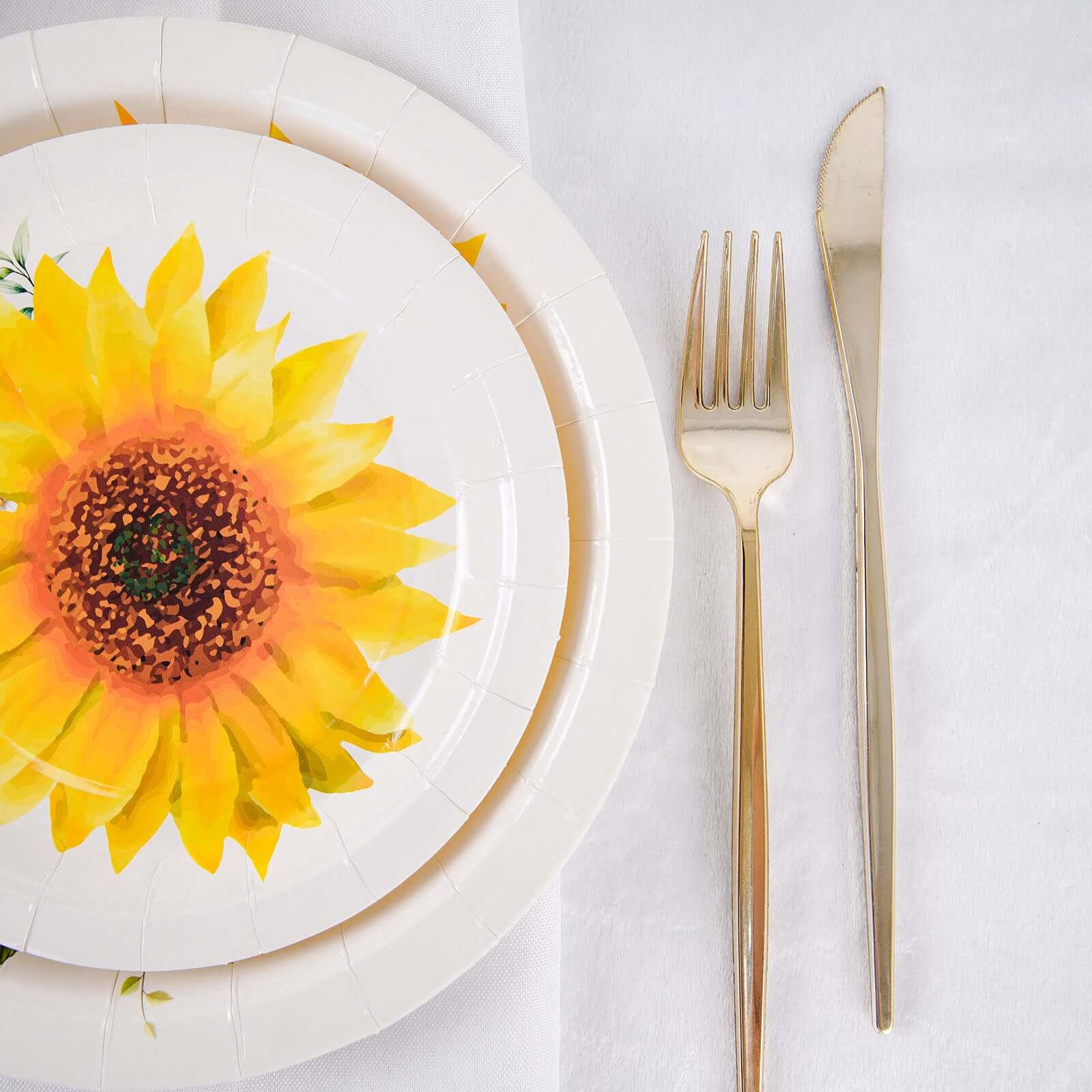25-Pack Paper Round Dessert Plates 7" White with Sunflower Design - Disposable Salad Plates for Weddings & Bridal Showers - Image 2