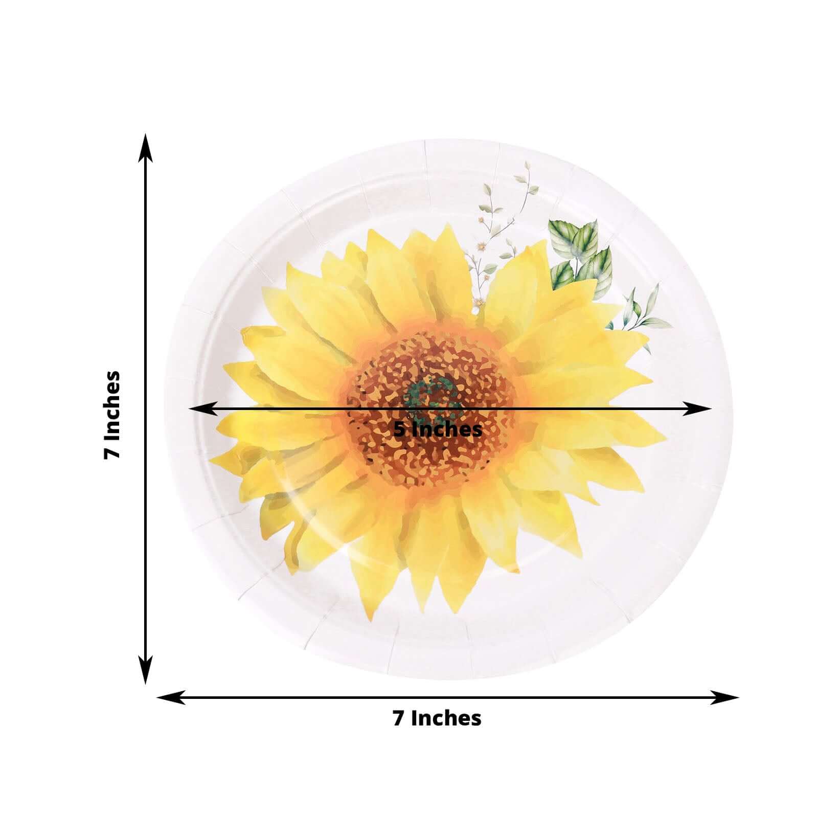 25-Pack Paper Round Dessert Plates 7" White with Sunflower Design - Disposable Salad Plates for Weddings & Bridal Showers - Image 3