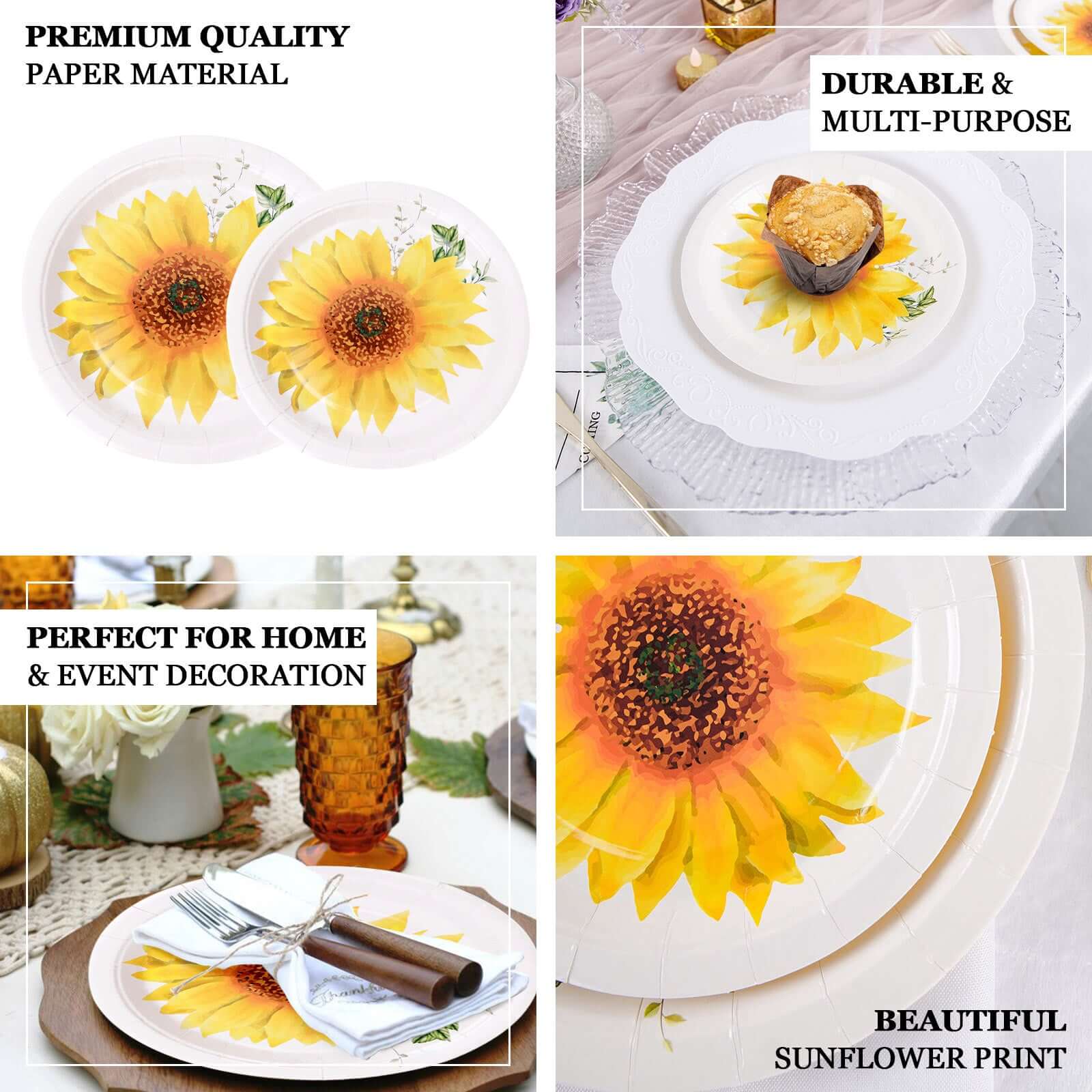 25-Pack Paper Round Dessert Plates 7" White with Sunflower Design - Disposable Salad Plates for Weddings & Bridal Showers - Image 4