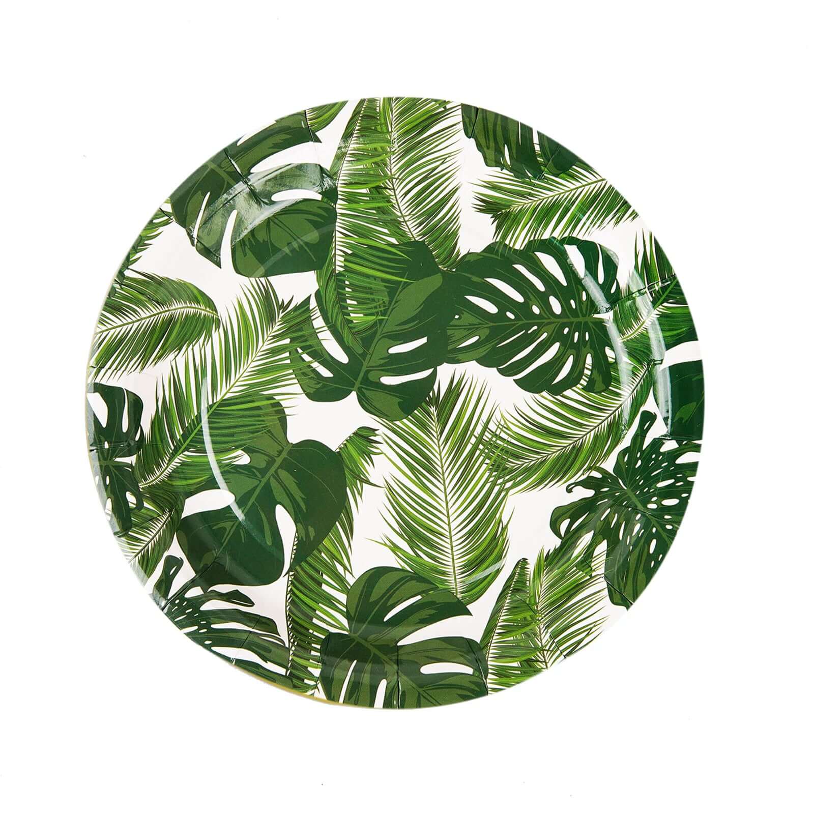 25-Pack Paper Round Dessert Plates 7" White with Tropical Palm Leaf Design - 300GSM Disposable Appetizer Salad Plates for Luau & Summer Gatherings - Image 15