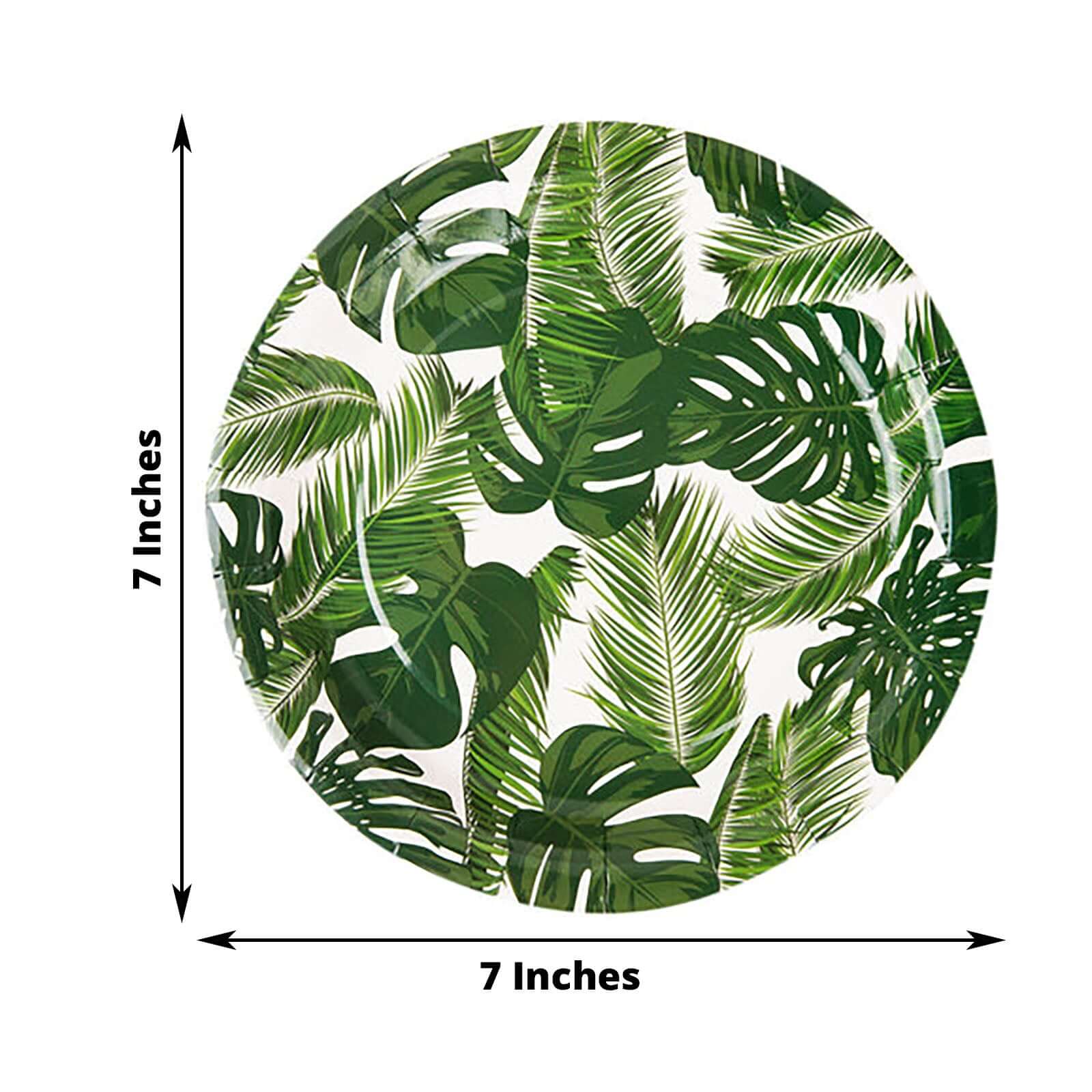 25-Pack Paper Round Dessert Plates 7" White with Tropical Palm Leaf Design - 300GSM Disposable Appetizer Salad Plates for Luau & Summer Gatherings - Image 3