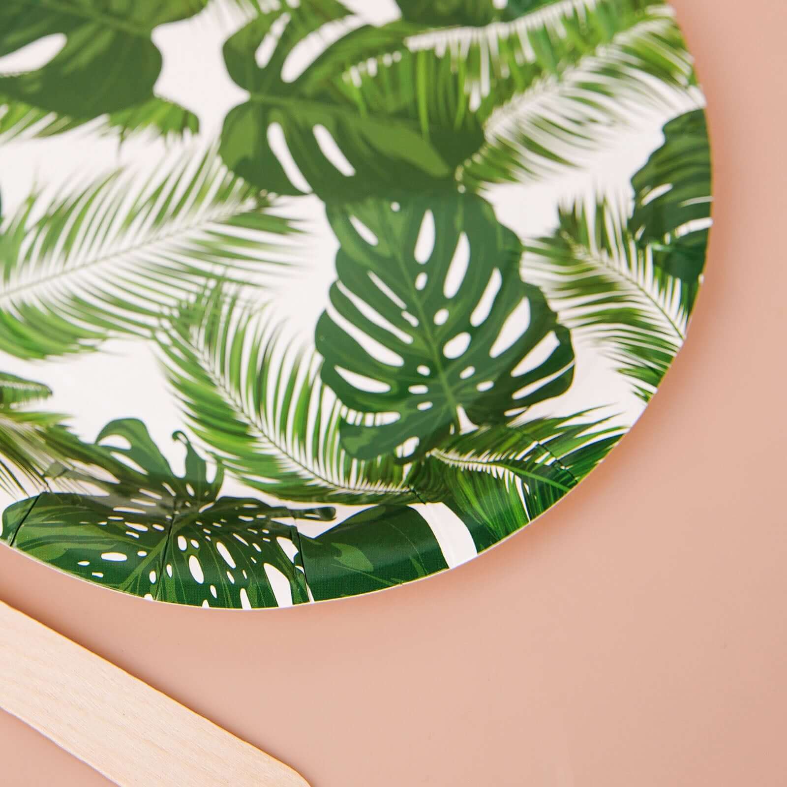 25-Pack Paper Round Dessert Plates 7" White with Tropical Palm Leaf Design - 300GSM Disposable Appetizer Salad Plates for Luau & Summer Gatherings - Image 6