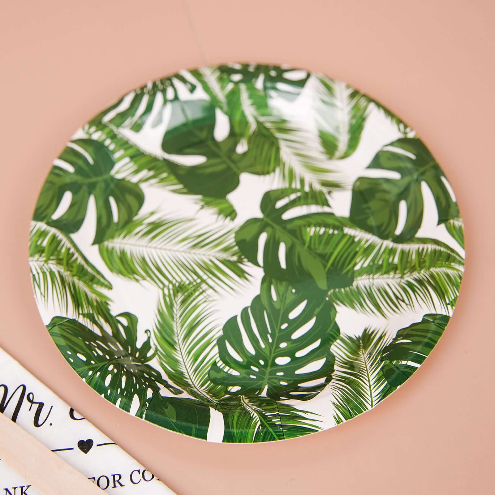 25-Pack Paper Round Dessert Plates 7" White with Tropical Palm Leaf Design - 300GSM Disposable Appetizer Salad Plates for Luau & Summer Gatherings - Image 7