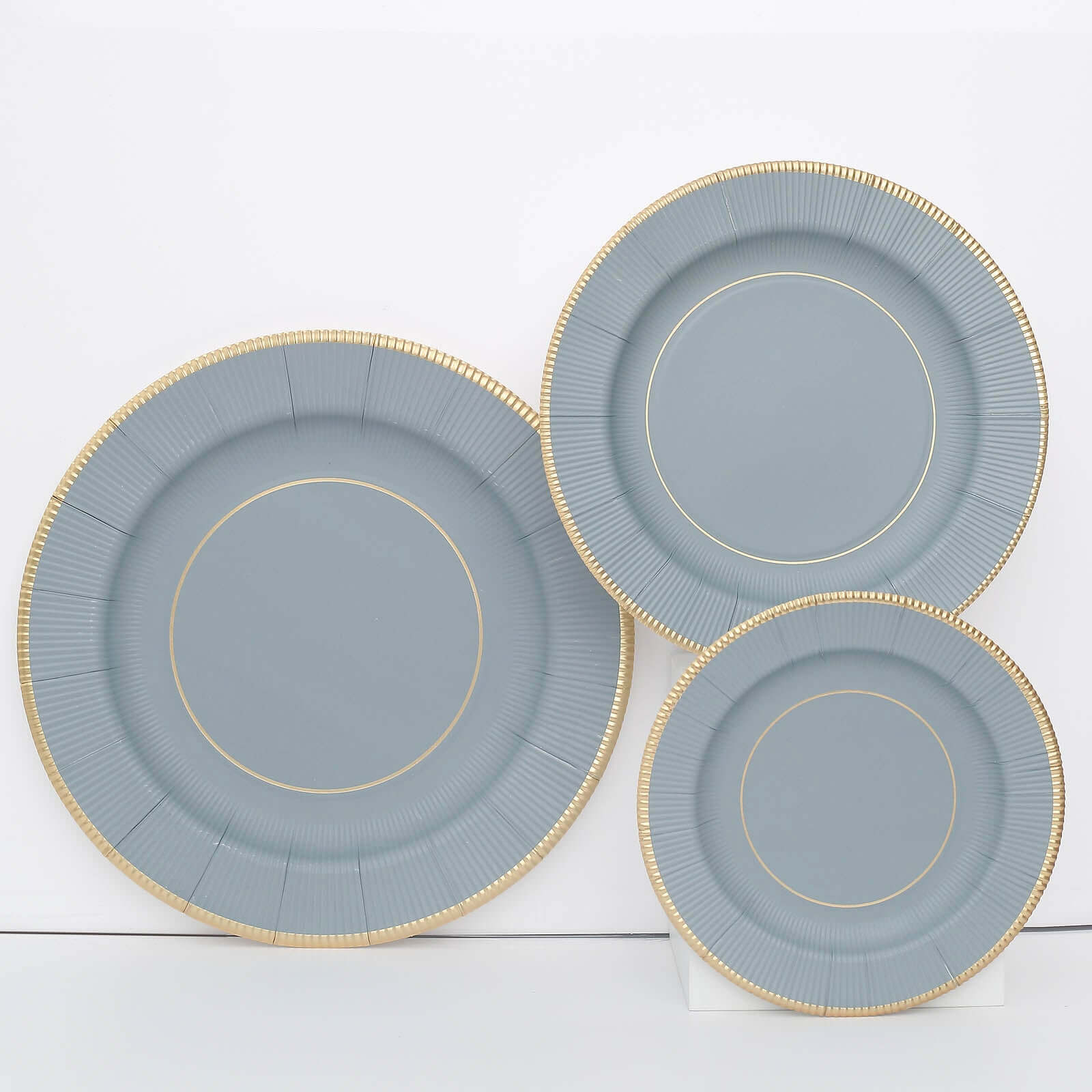25-Pack Paper Round Dessert Plates 8" Dusty Blue Sunray Design with Gold Rim - 350GSM Heavy Duty Disposable Appetizer Salad Plates - Image 14