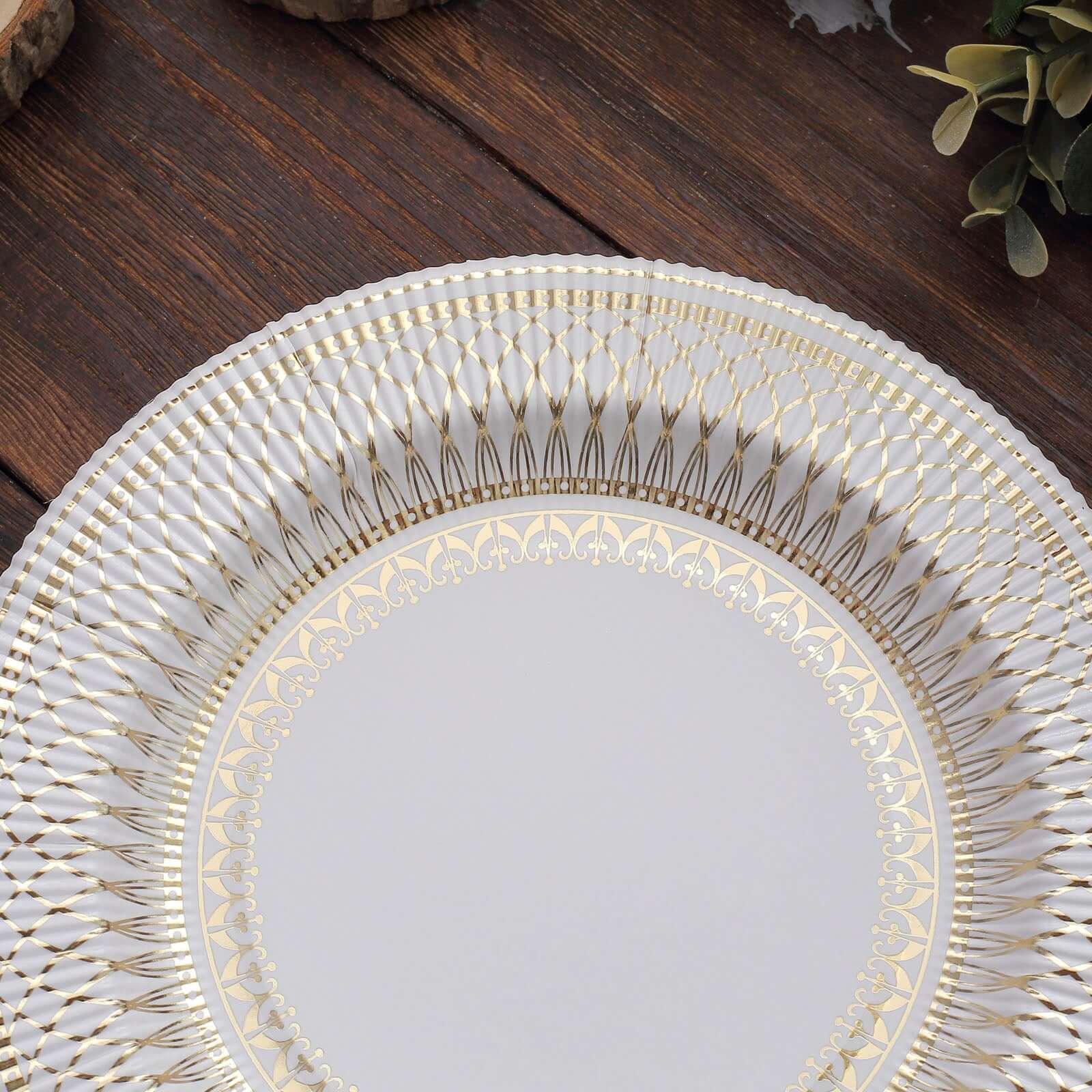 25-Pack Paper Round Dessert Plates 8" Gold And White Vintage Porcelain Style - 300GSM Heavy Duty Disposable Salad Appetizer Plates for Classy Themes & Celebrations - Image 12