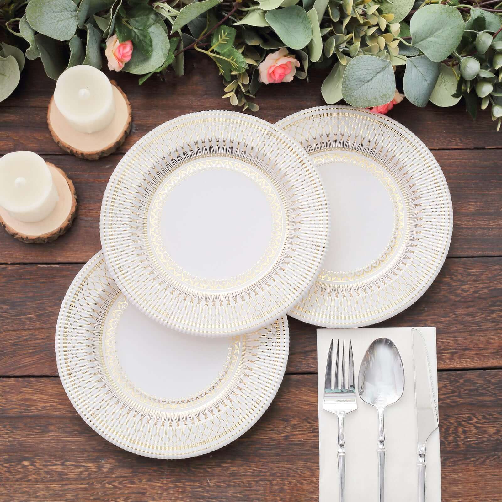 25-Pack Paper Round Dessert Plates 8" Gold And White Vintage Porcelain Style - 300GSM Heavy Duty Disposable Salad Appetizer Plates for Classy Themes & Celebrations - Image 13