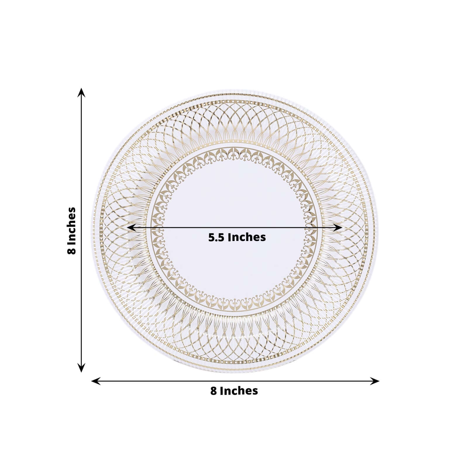 25-Pack Paper Round Dessert Plates 8" Gold And White Vintage Porcelain Style - 300GSM Heavy Duty Disposable Salad Appetizer Plates for Classy Themes & Celebrations - Image 3