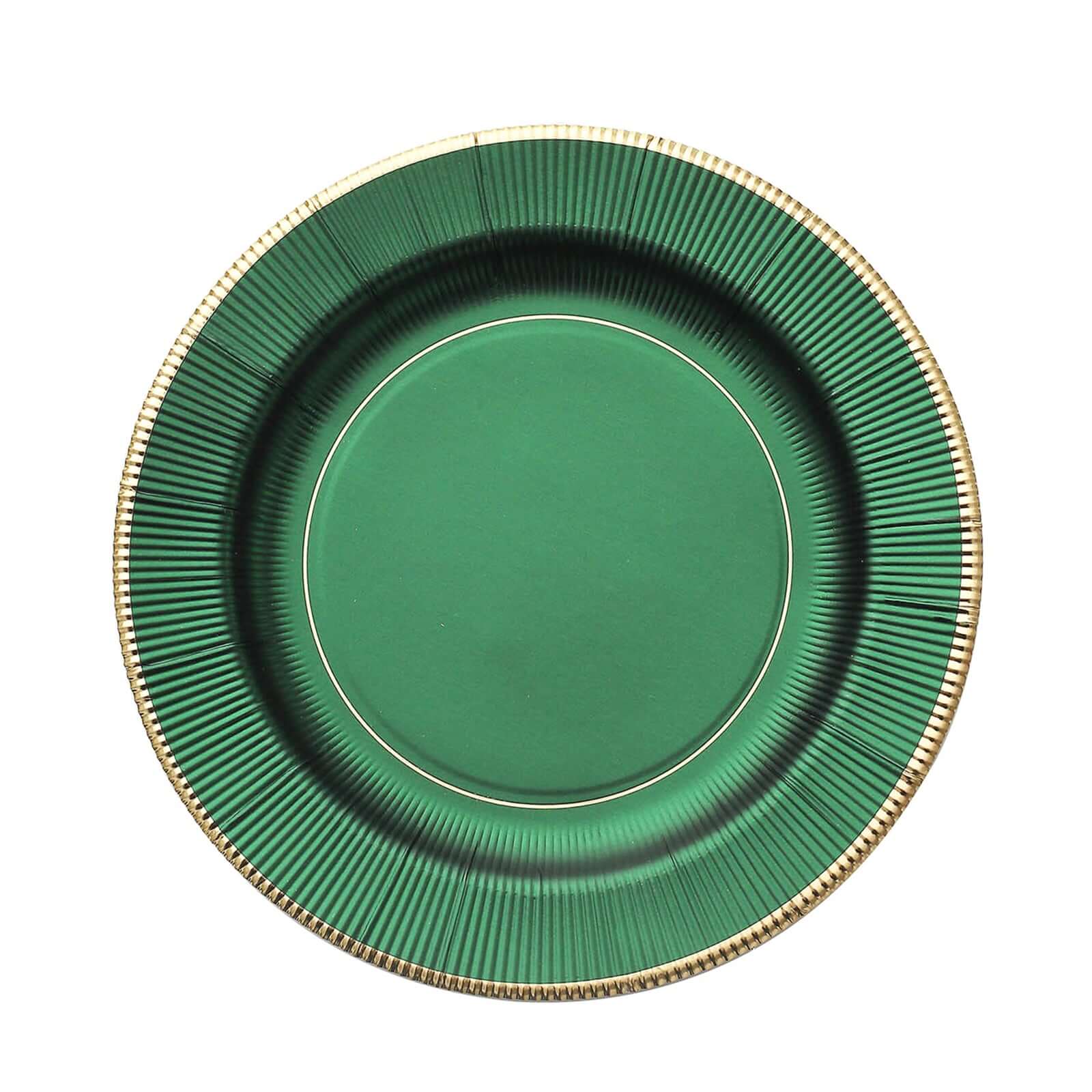 25-Pack Paper Round Dessert Plates 8" Hunter Emerald Green Sunray Design with Gold Rim - 350GSM Heavy Duty Disposable Appetizer Salad Plates - Image 7