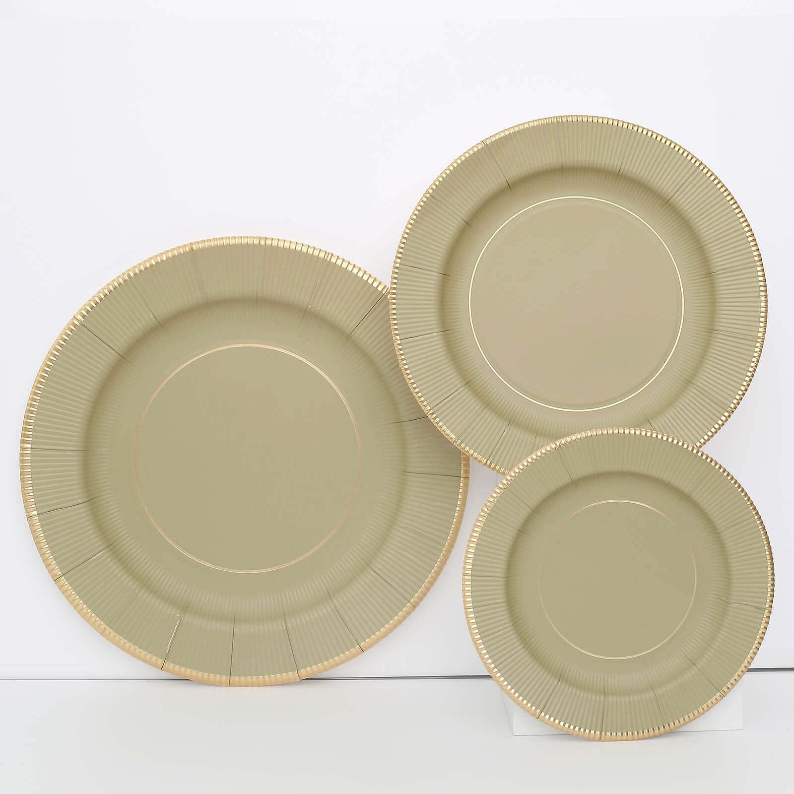 25-Pack Paper Round Dessert Plates 8" Khaki Sunray Design with Gold Rim - 350GSM Heavy Duty Disposable Appetizer Salad Plates - Image 14