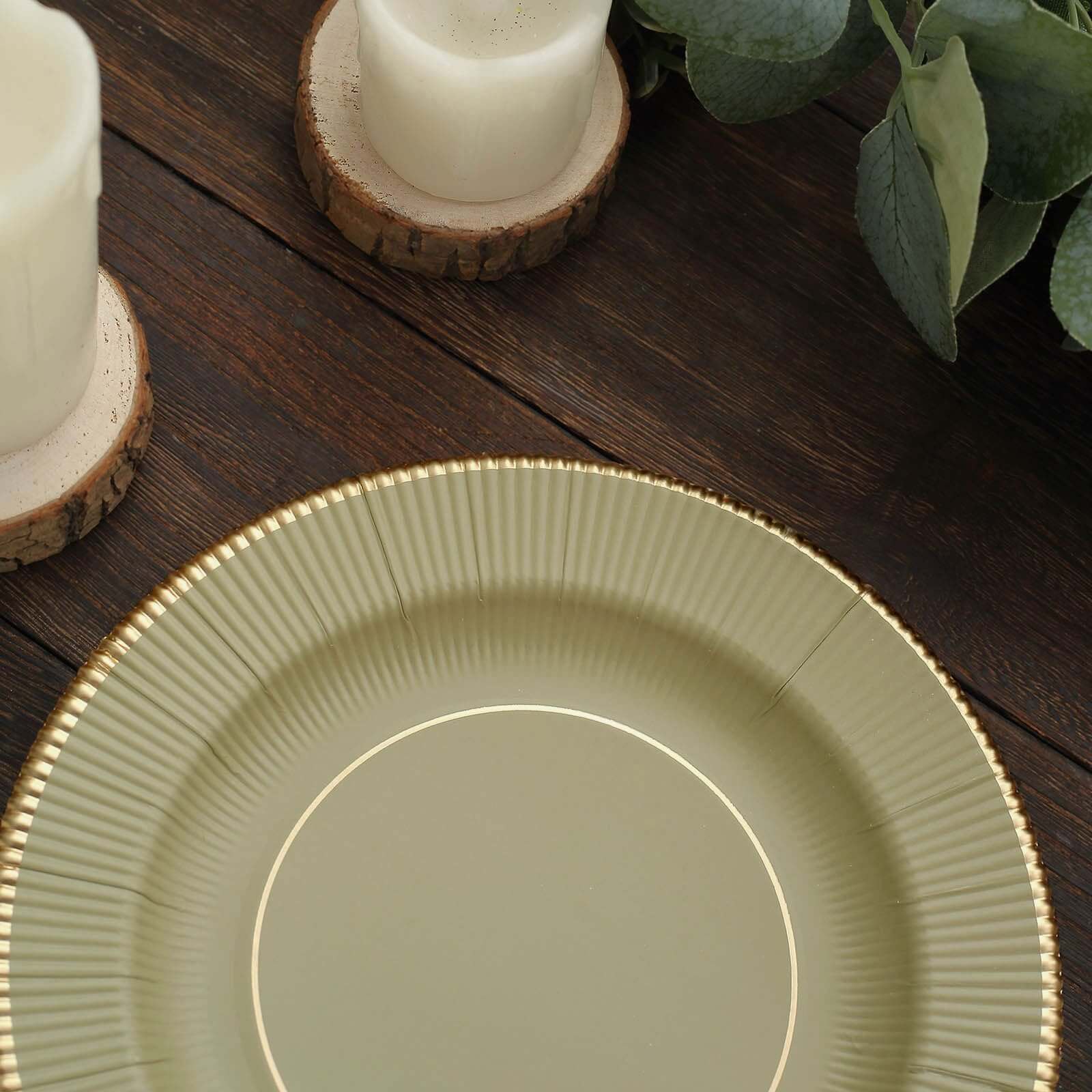 25-Pack Paper Round Dessert Plates 8" Khaki Sunray Design with Gold Rim - 350GSM Heavy Duty Disposable Appetizer Salad Plates - Image 15
