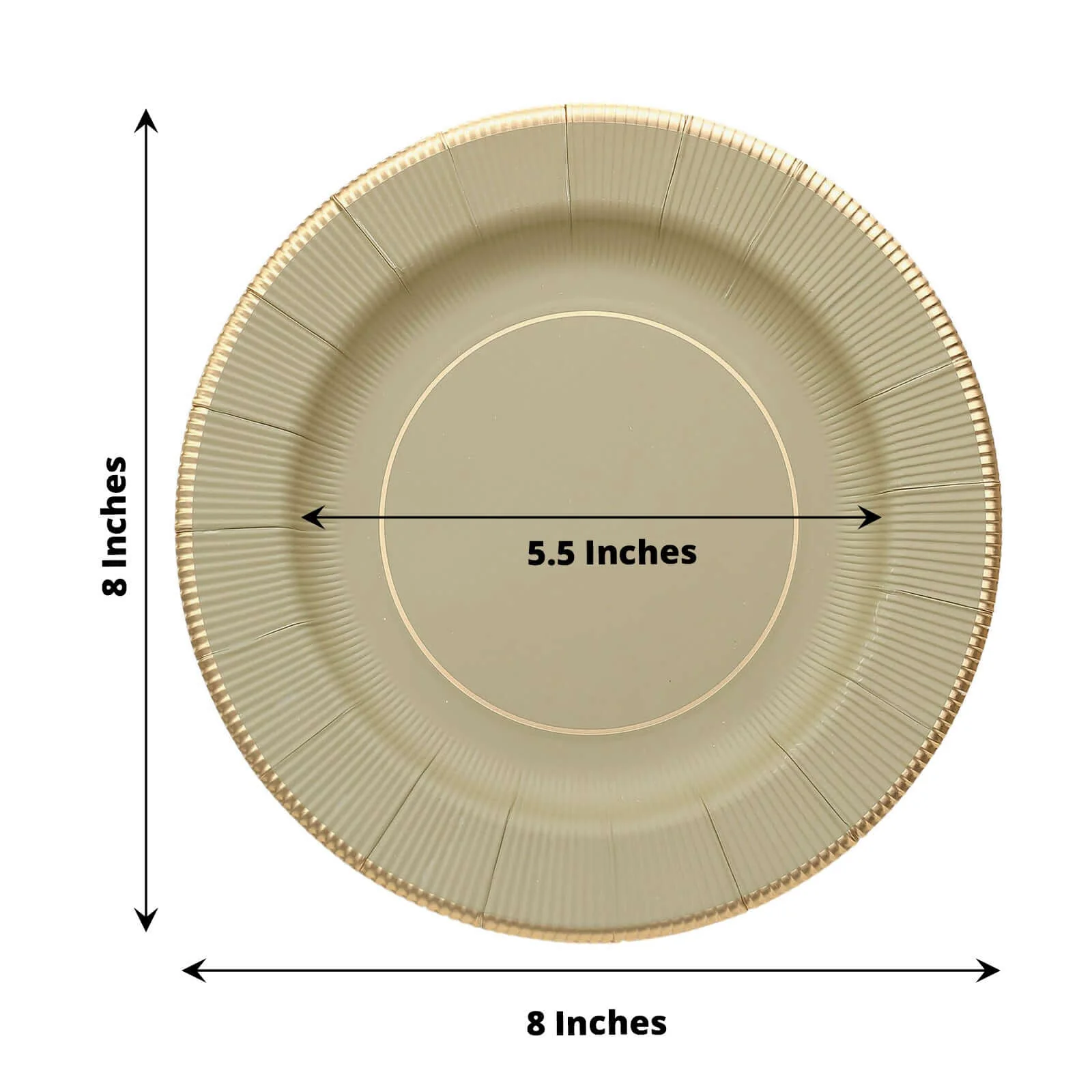25-Pack Paper Round Dessert Plates 8" Khaki Sunray Design with Gold Rim - 350GSM Heavy Duty Disposable Appetizer Salad Plates - Image 3