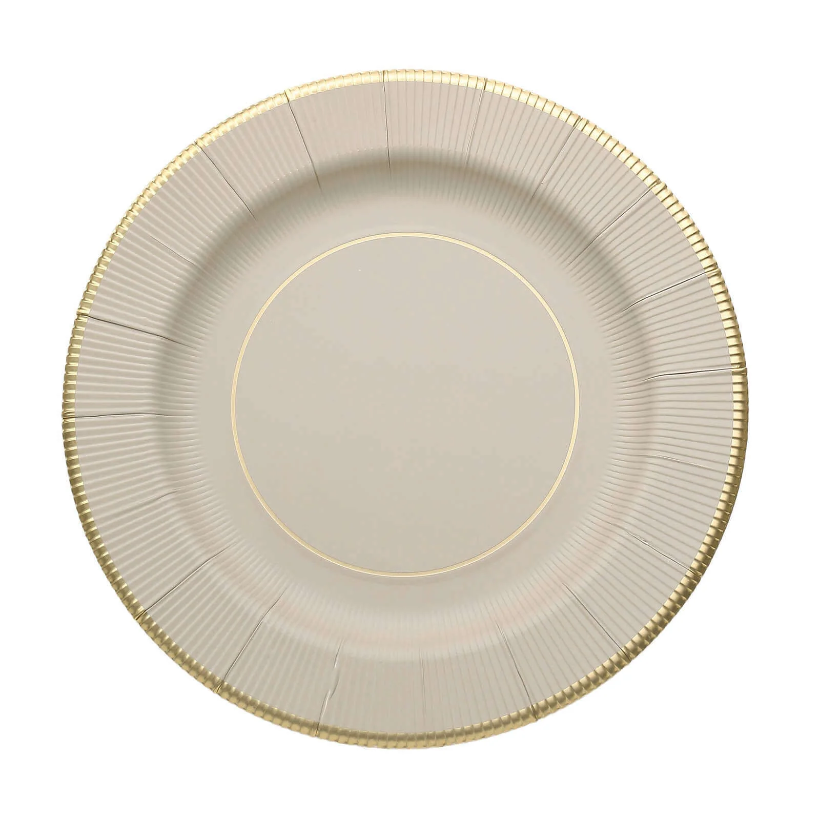 25-Pack Paper Round Dessert Plates 8" Taupe Sunray Design with Gold Rim - 350GSM Heavy Duty Disposable Appetizer Salad Plates - Image 8