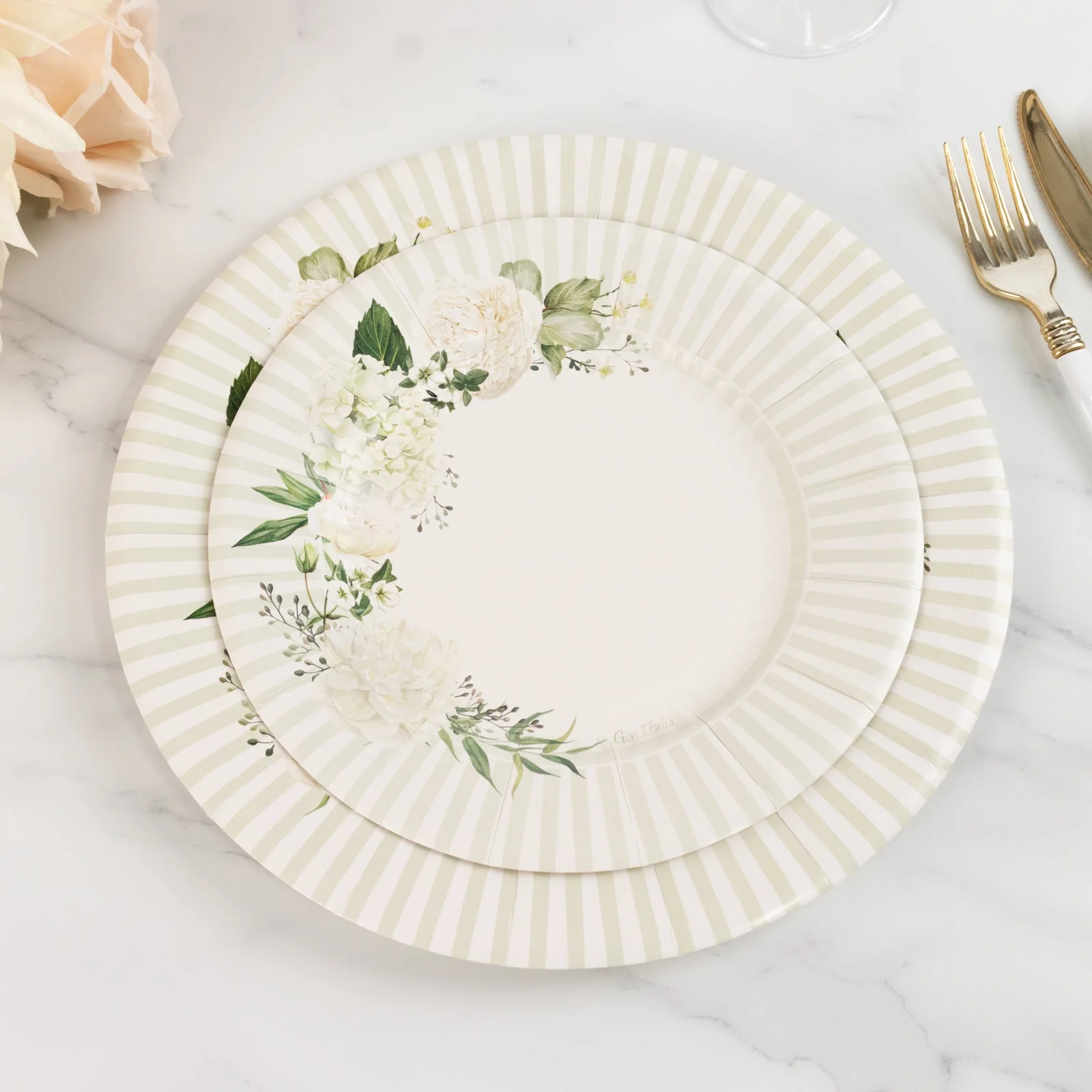 25-Pack Paper Round Dessert Plates 8" White with Sage Green Floral Print & Lined Rim - Disposable Appetizer Salad Party Plates for Bridal Showers & Luncheons - Image 10