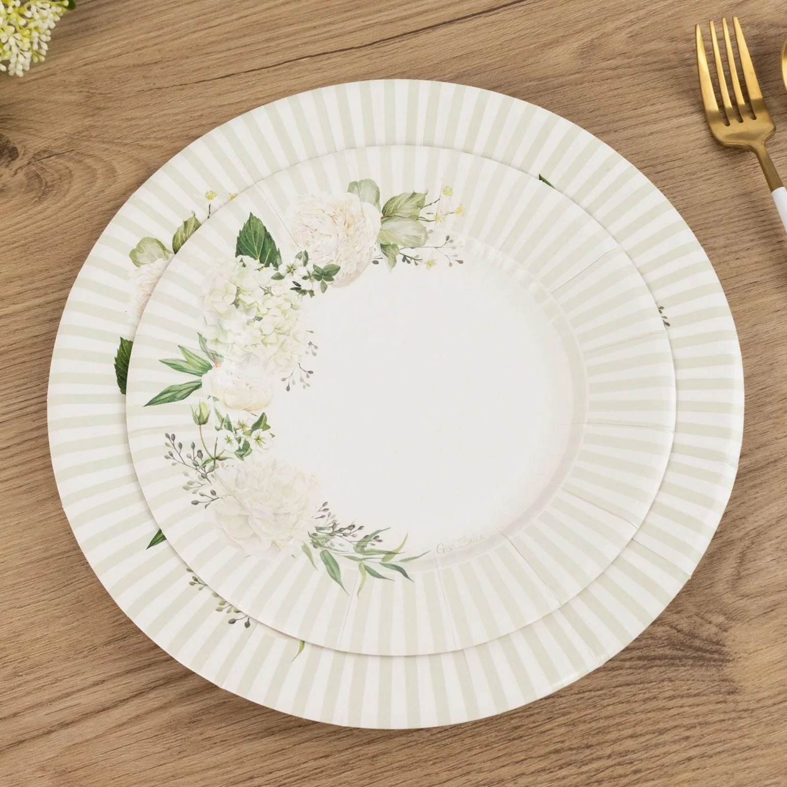 25-Pack Paper Round Dessert Plates 8" White with Sage Green Floral Print & Lined Rim - Disposable Appetizer Salad Party Plates for Bridal Showers & Luncheons - Image 3