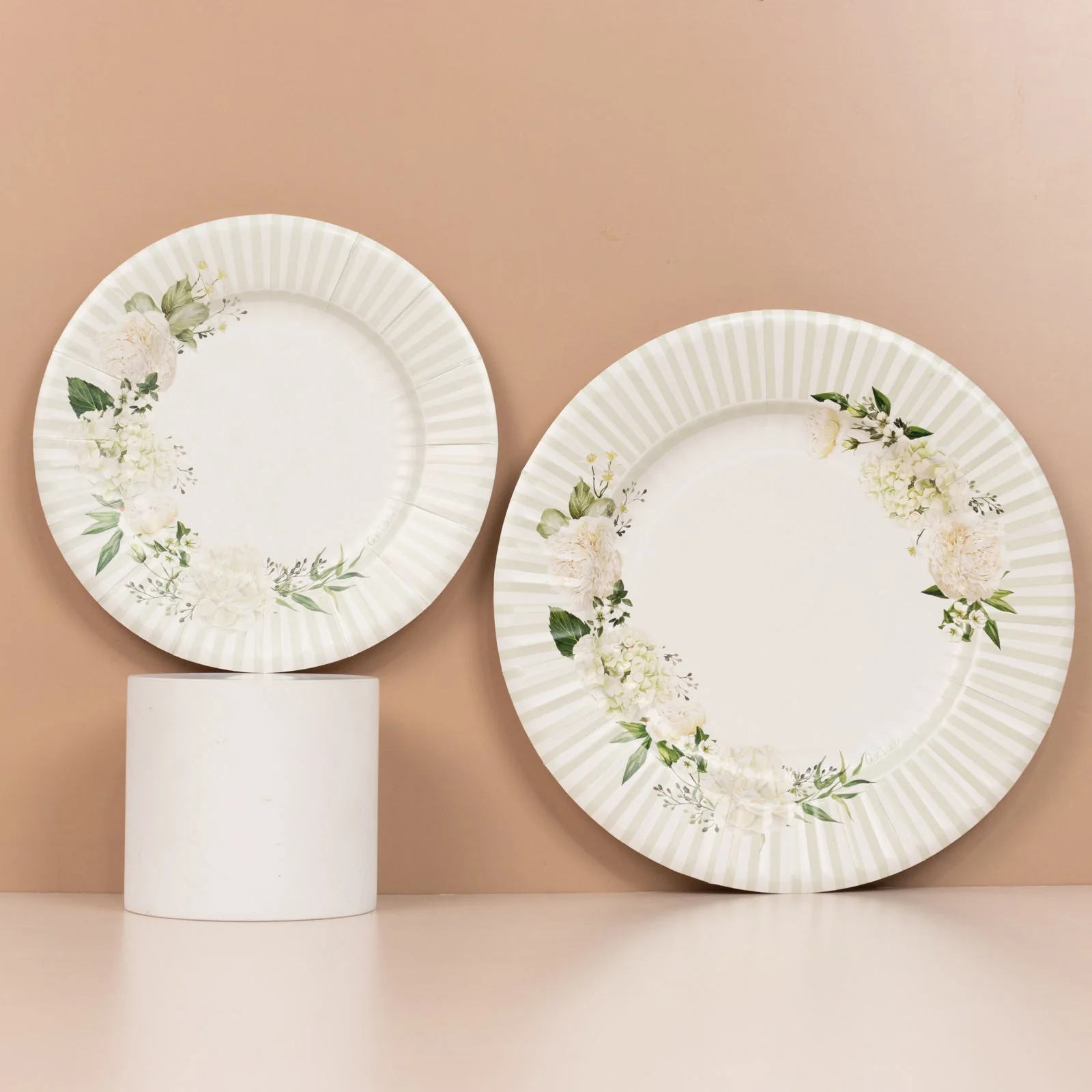 25-Pack Paper Round Dessert Plates 8" White with Sage Green Floral Print & Lined Rim - Disposable Appetizer Salad Party Plates for Bridal Showers & Luncheons - Image 4