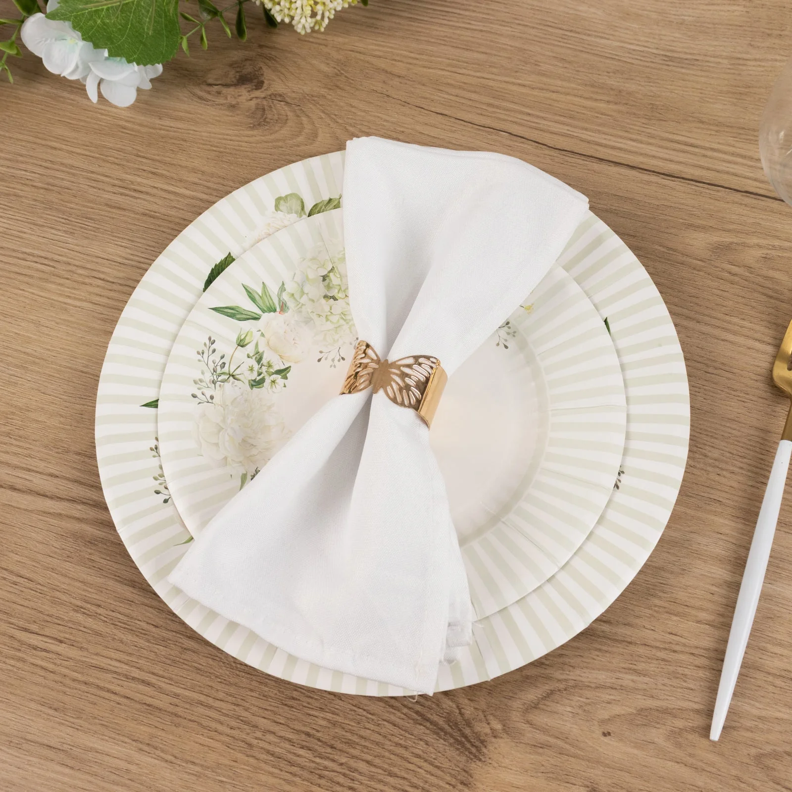 25-Pack Paper Round Dessert Plates 8" White with Sage Green Floral Print & Lined Rim - Disposable Appetizer Salad Party Plates for Bridal Showers & Luncheons - Image 9