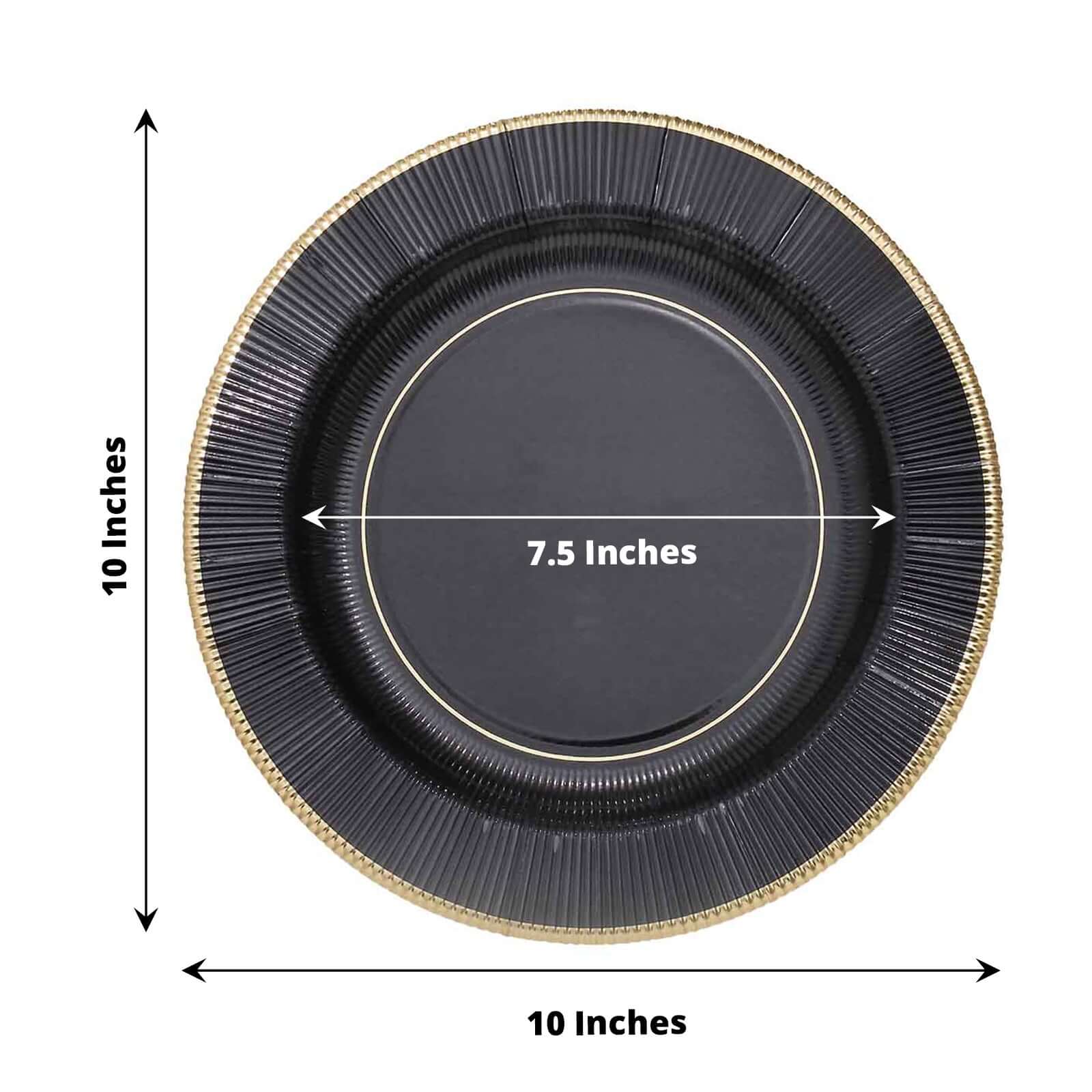 25-Pack Paper Round Dinner Plates 10" Black Sunray Design with Gold Rim - 350GSM Heavy Duty Disposable Party Plates - Image 3