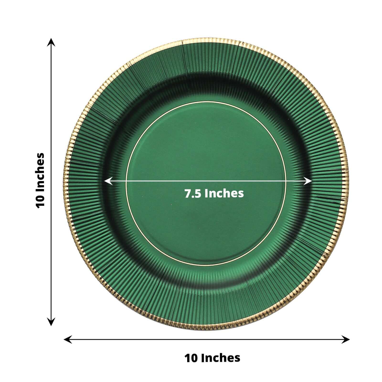 25-Pack Paper Round Dinner Plates 10" Hunter Emerald Green Sunray Design with Gold Rim - 350GSM Heavy Duty Disposable Party Plates - Image 3