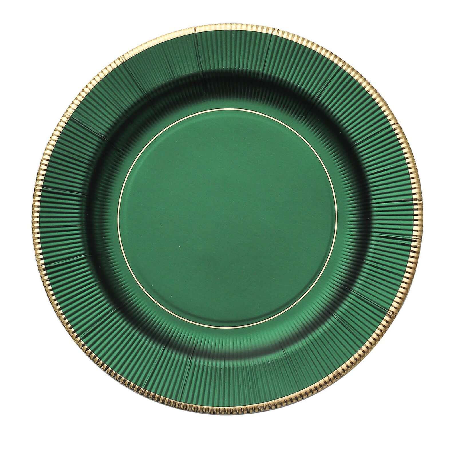 25-Pack Paper Round Dinner Plates 10" Hunter Emerald Green Sunray Design with Gold Rim - 350GSM Heavy Duty Disposable Party Plates - Image 7