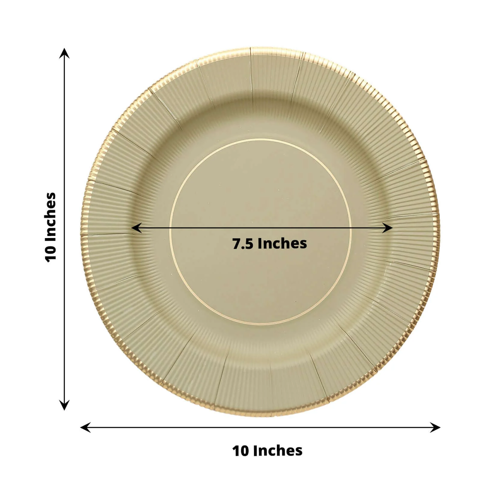 25-Pack Paper Round Dinner Plates 10" Khaki Sunray Design with Gold Rim - 350GSM Heavy Duty Disposable Party Plates - Image 2