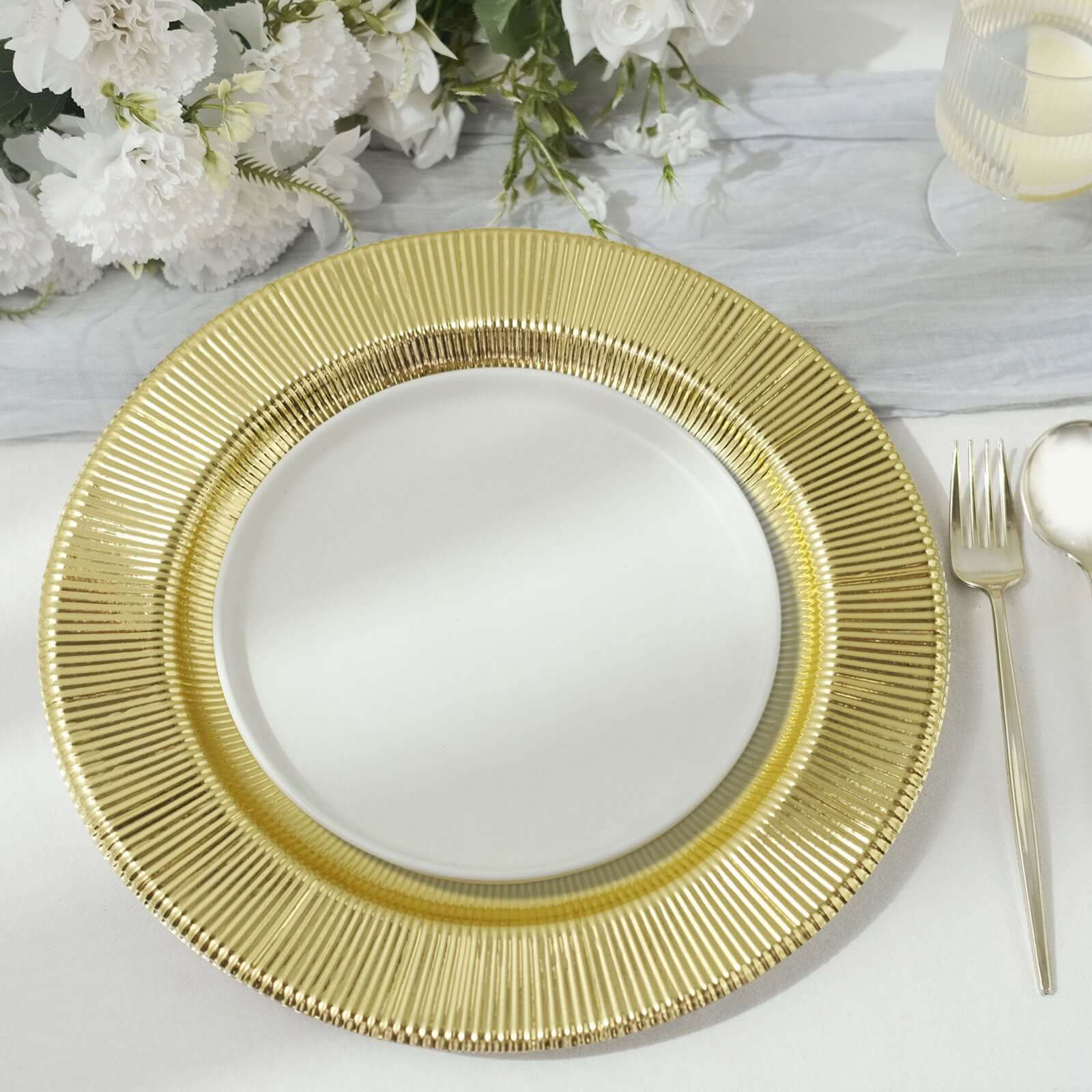25-Pack Paper Round Dinner Plates 10" Metallic Gold Sunray Design - 350GSM Heavy Duty Disposable Party Plates - Image 13